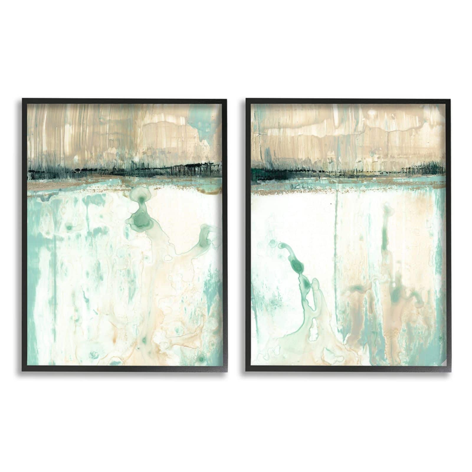 Stupell Industries Abstract Lake Landscape Organic Blue & Green Design Wall Art in Black Frame Set