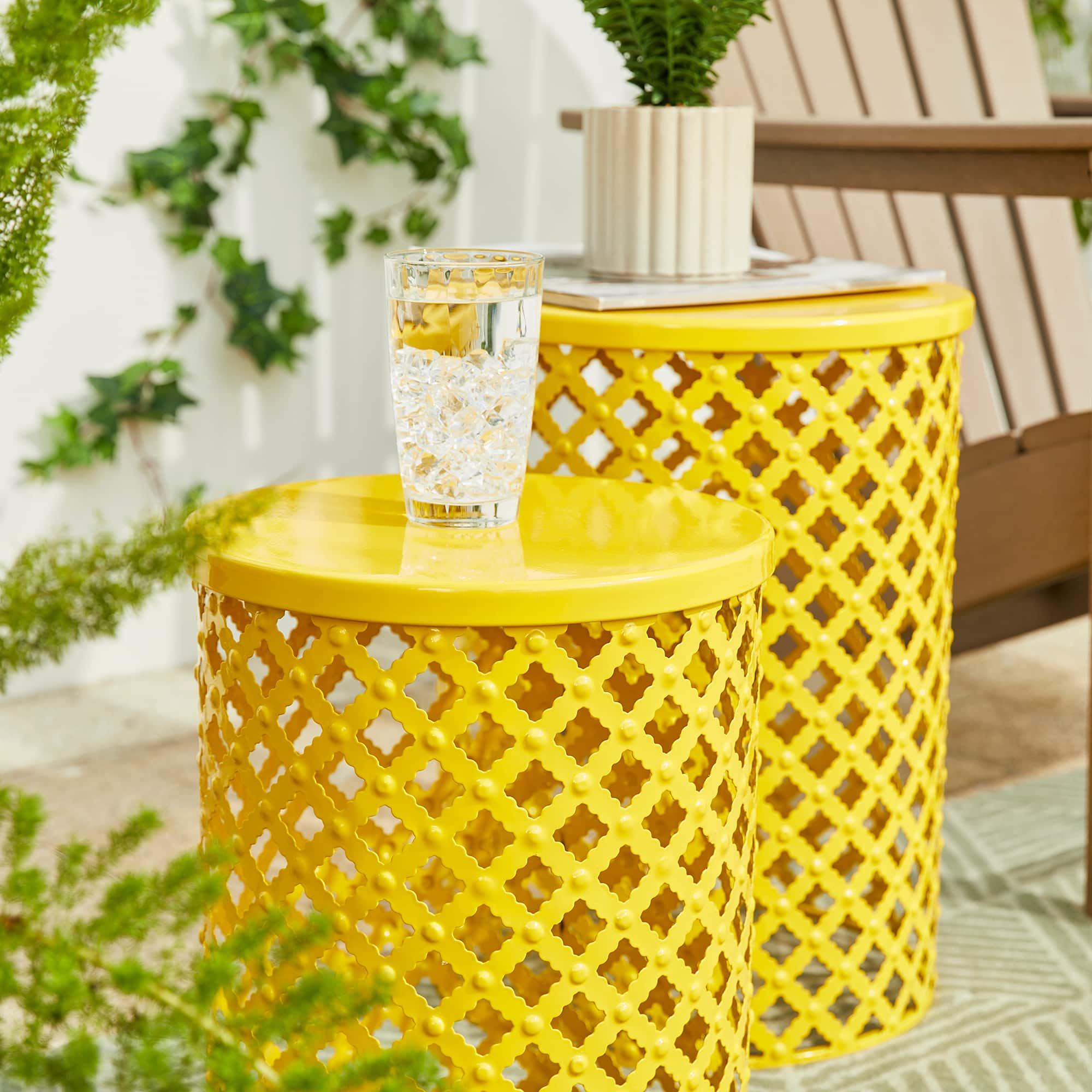 Glitzhome&#xAE; Multi-Functional Metal Yellow Garden Stool Set