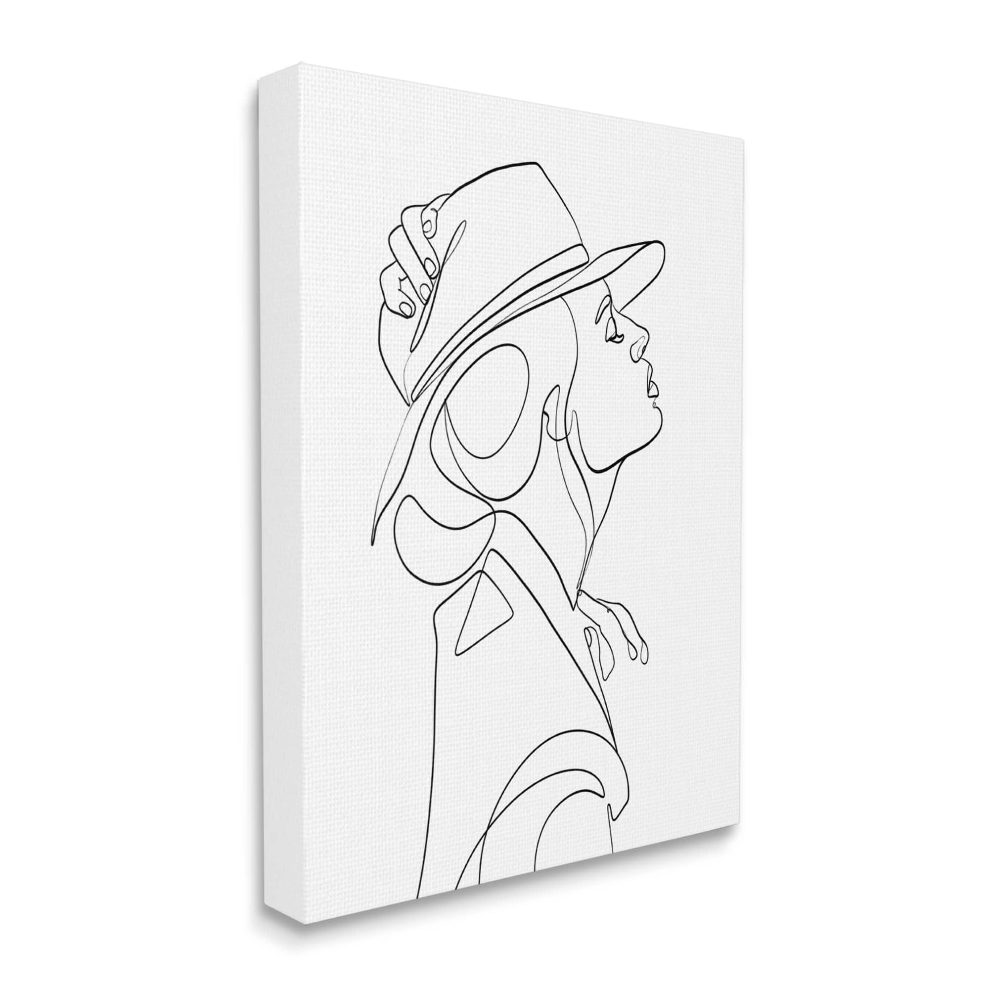 Stupell Industries Fluid Black Line Woman Modeling Hat Abstraction Canvas Wall Art