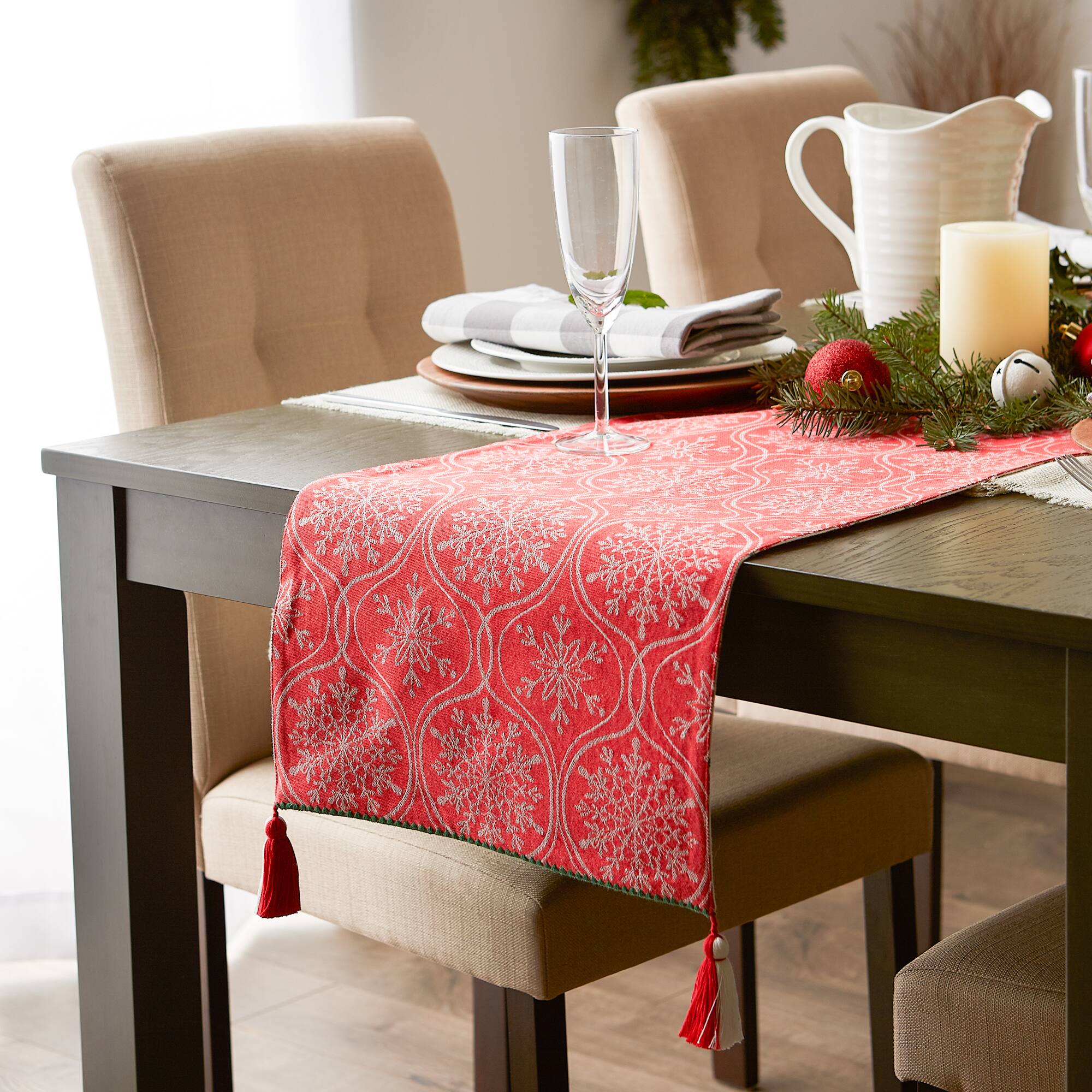 DII® 72'' Joyful Snowflakes Jacquard Reversible Table Runner