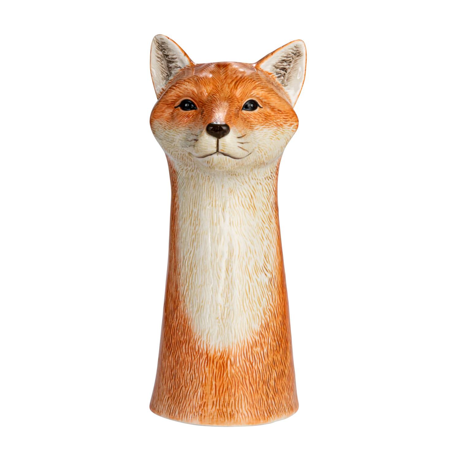 11&#x22; Orange Hand-Painted Decorative Stoneware Fox Vase