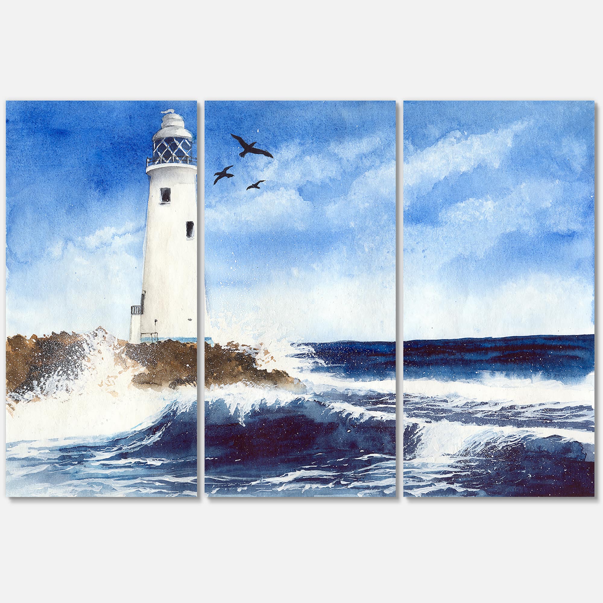 Designart - Lighthouse On The Rocky Island With Seagulls