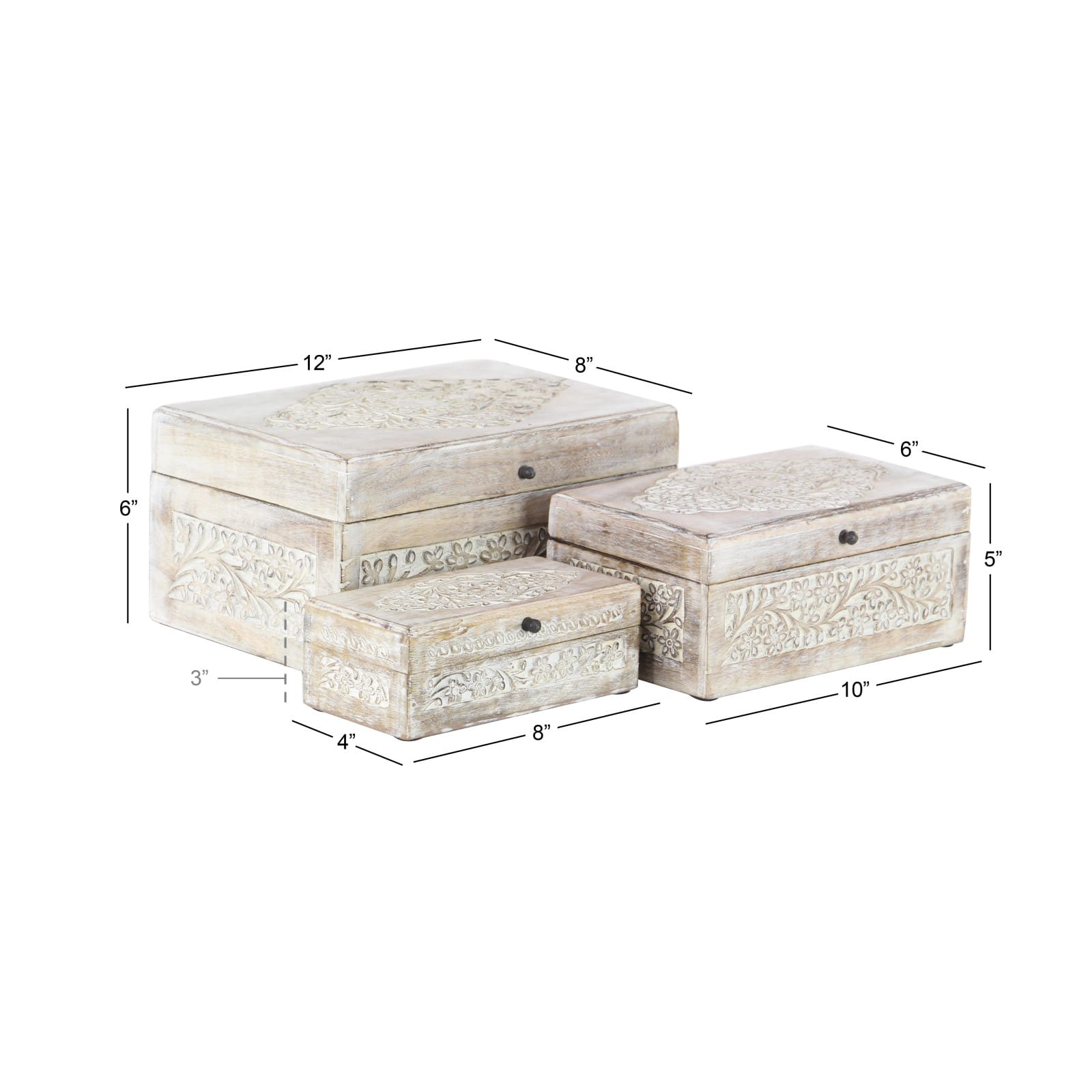 White Mango Wood Natural Box Set, 8", 10" & 12"