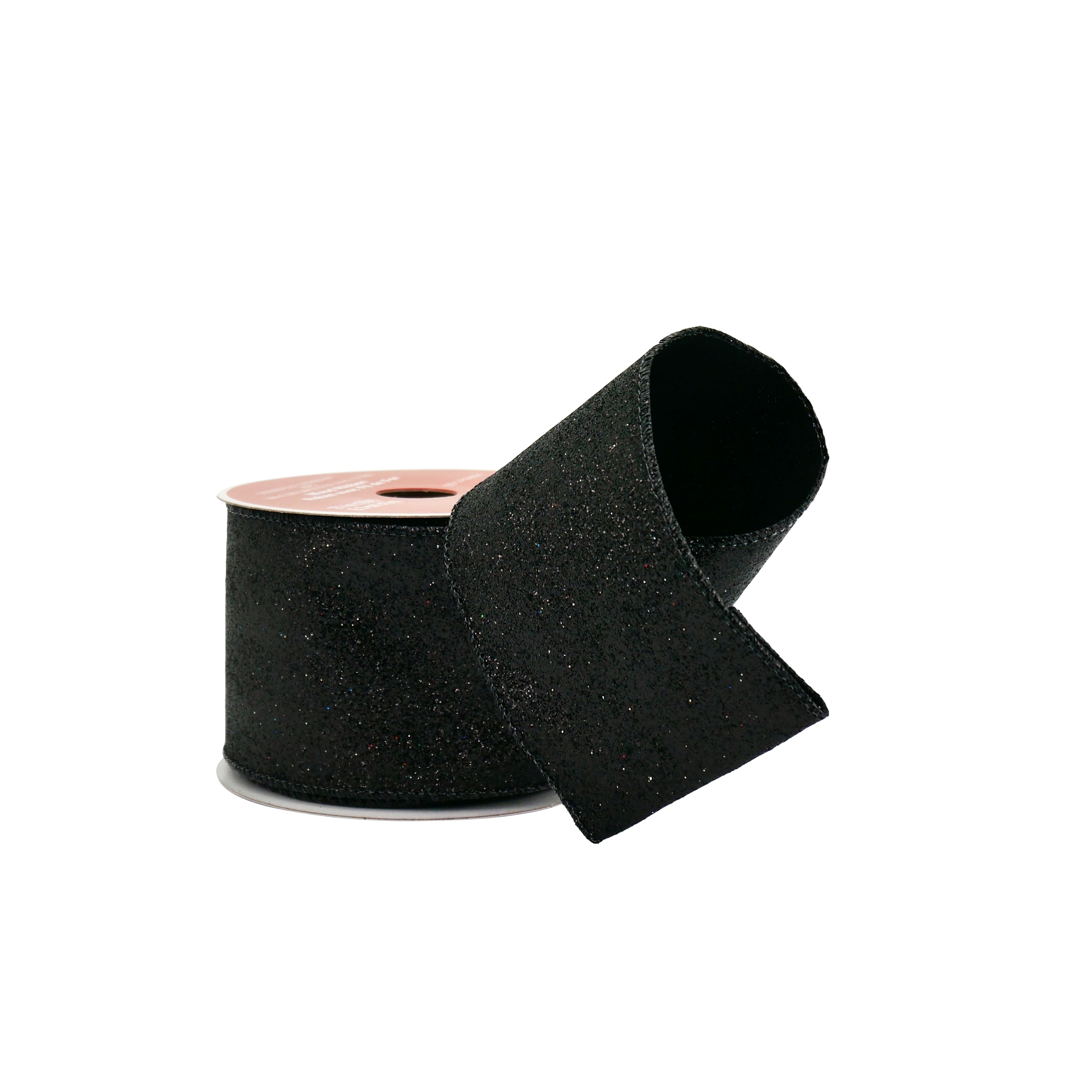 2.5&#x22; x 20ft. Black Glitter Wired Taffeta Ribbon by Celebrate It&#xAE;