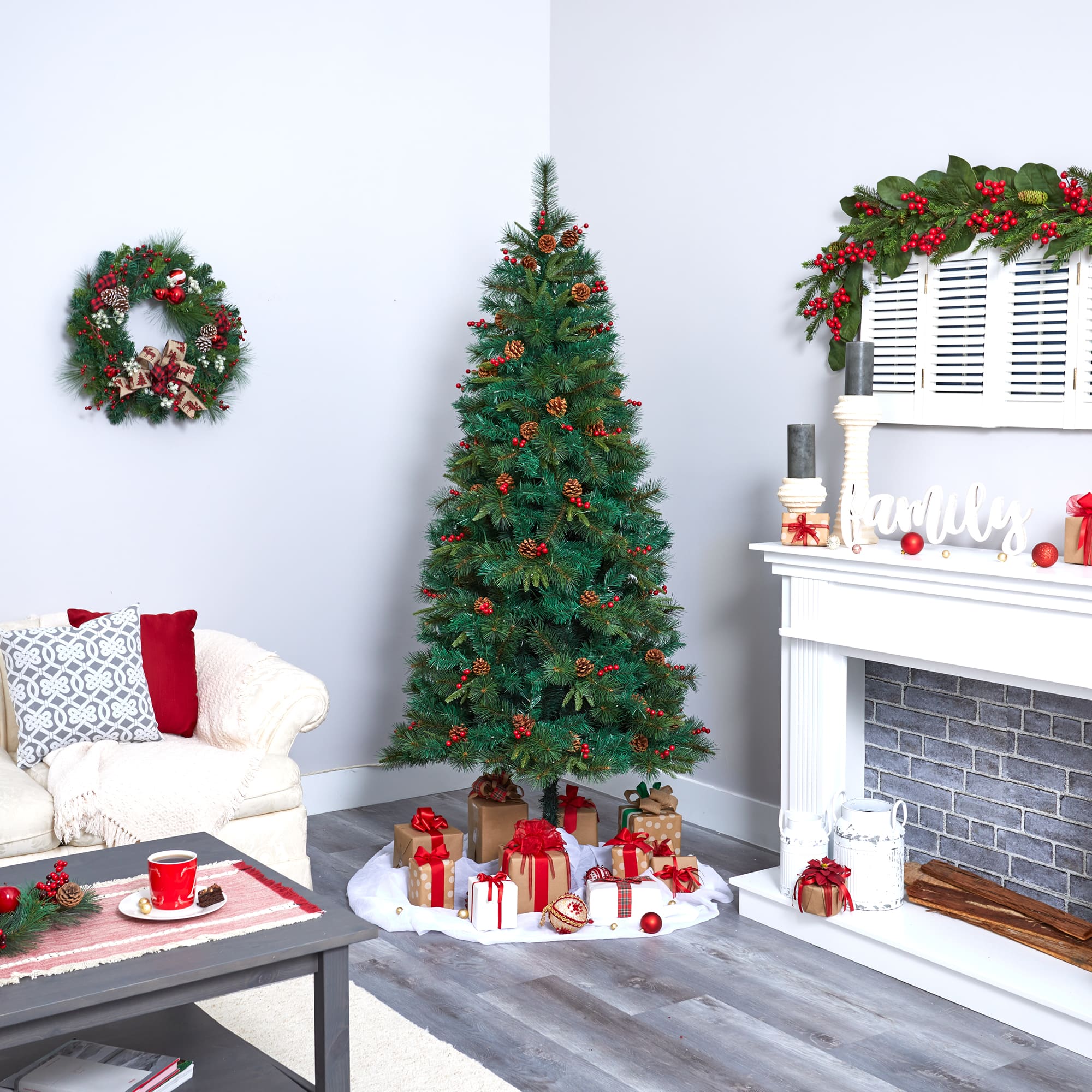 7ft. Pre-Lit Mixed Pine Artificial Christmas Tree, Clear LED Lights