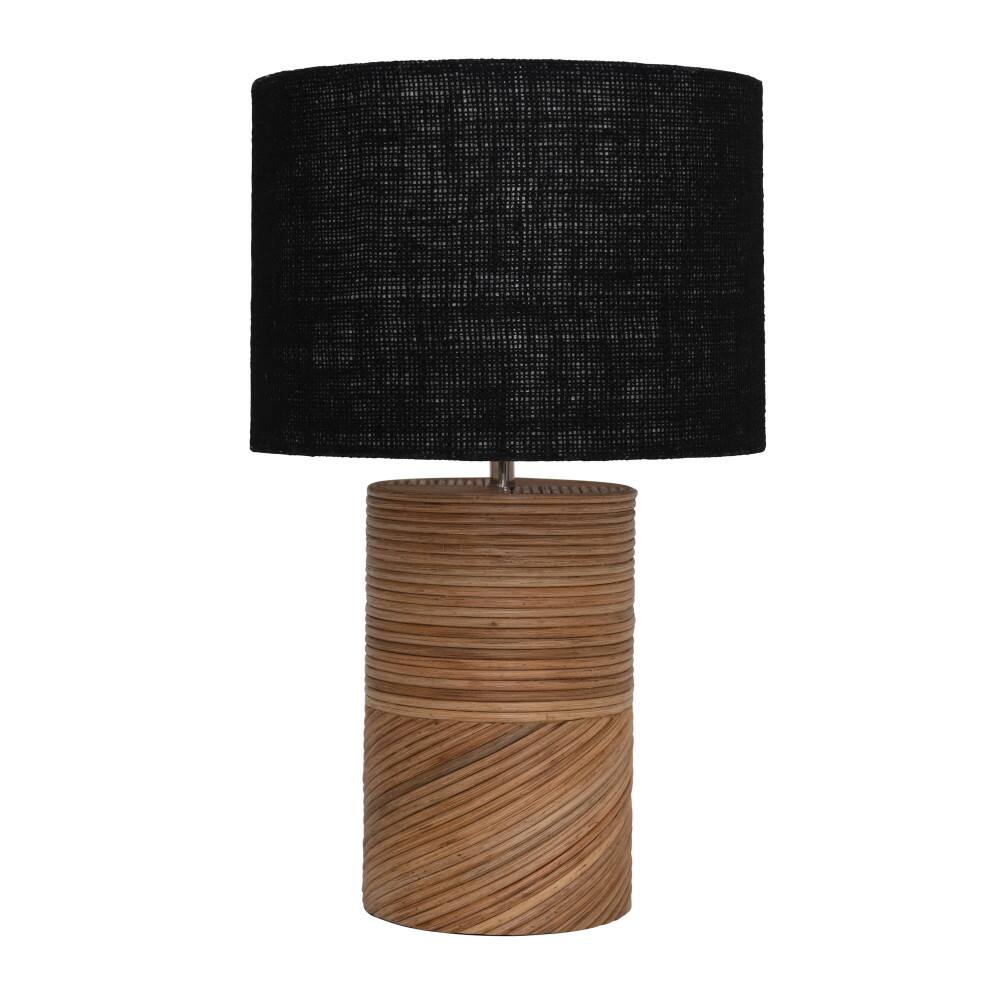Hello Honey&#xAE; 20.5&#x22; Natural and Black Modern Rattan and Wood Table Lamp with Black Jute Shade