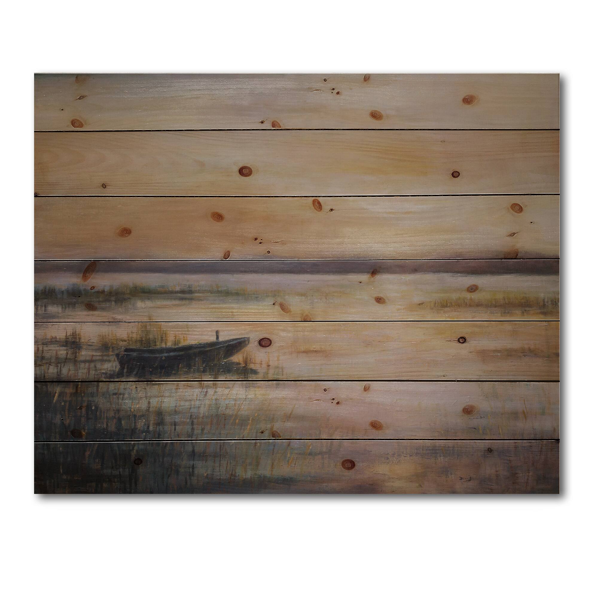 Designart - Pastel Sunset Over The Lake - Nautical &#x26; Coastal Print on Natural Pine Wood