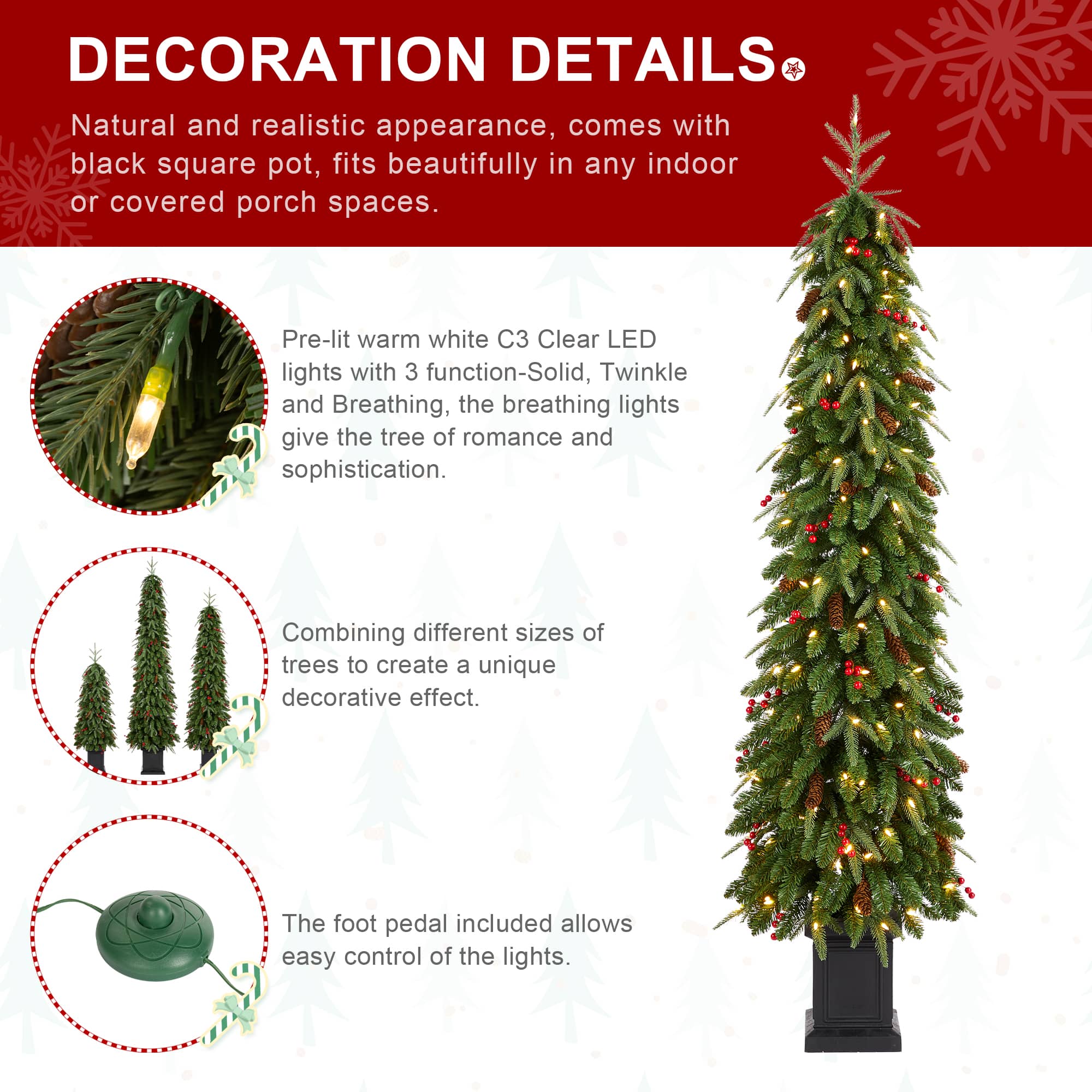 Glitzhome&#xAE; 6ft Pre-lit Green Artificial Christmas Porch Tree, Warm White Lights