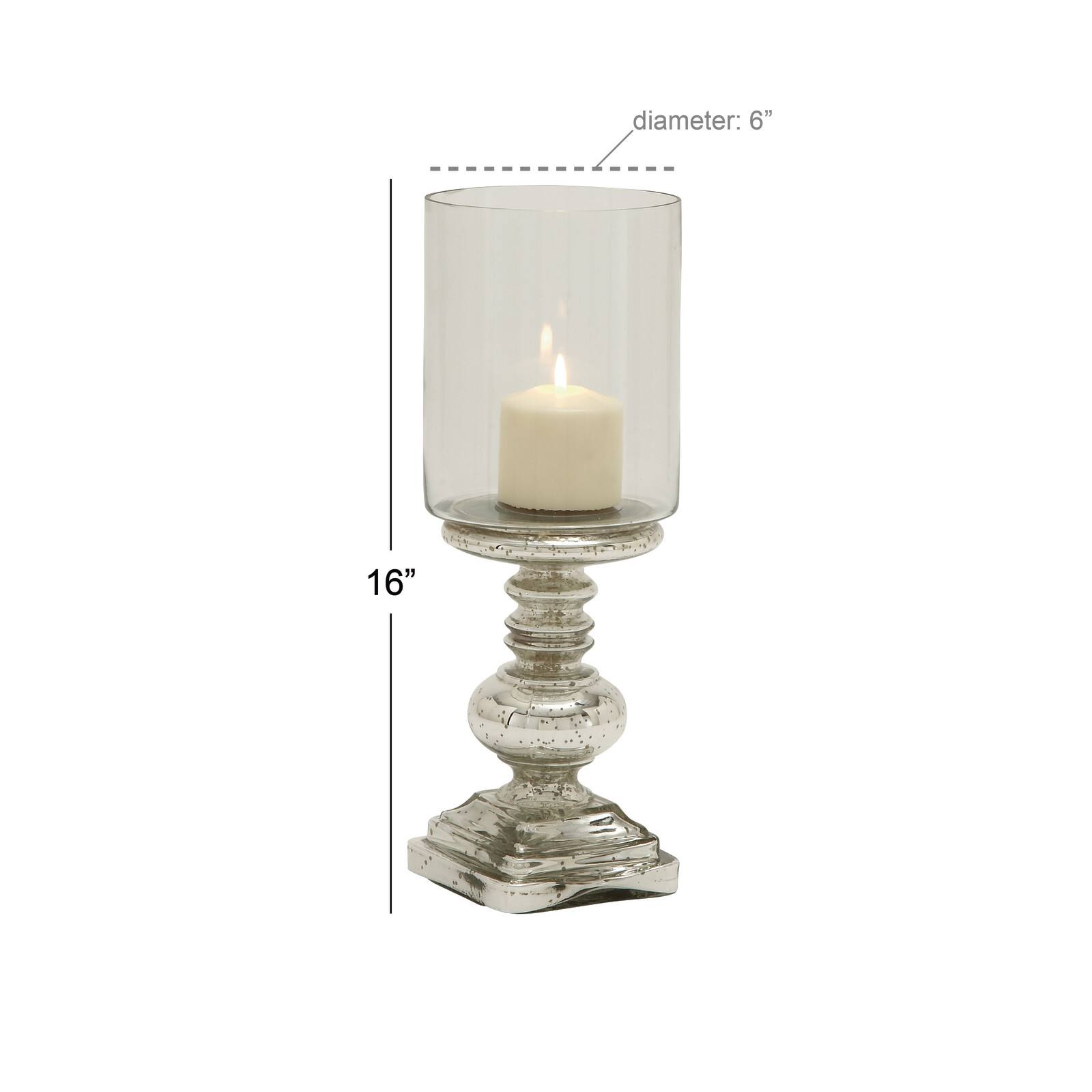 16" Silver Glass Traditional Candle Holder