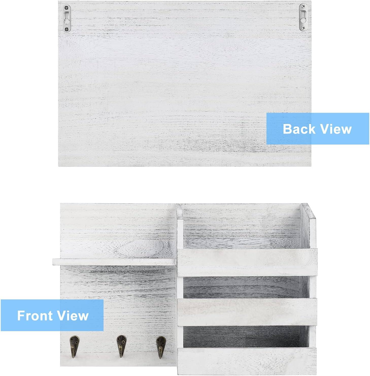 NEX™ Whitewash Vintage Wood Mail Shelf with 3 Key Hooks