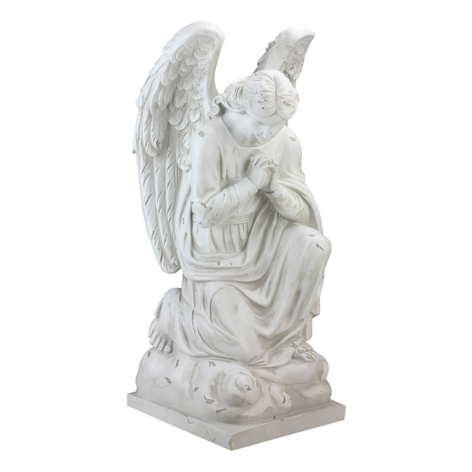 23.5" Distressed Ivory Kneeling Praying Angel Garden Statue