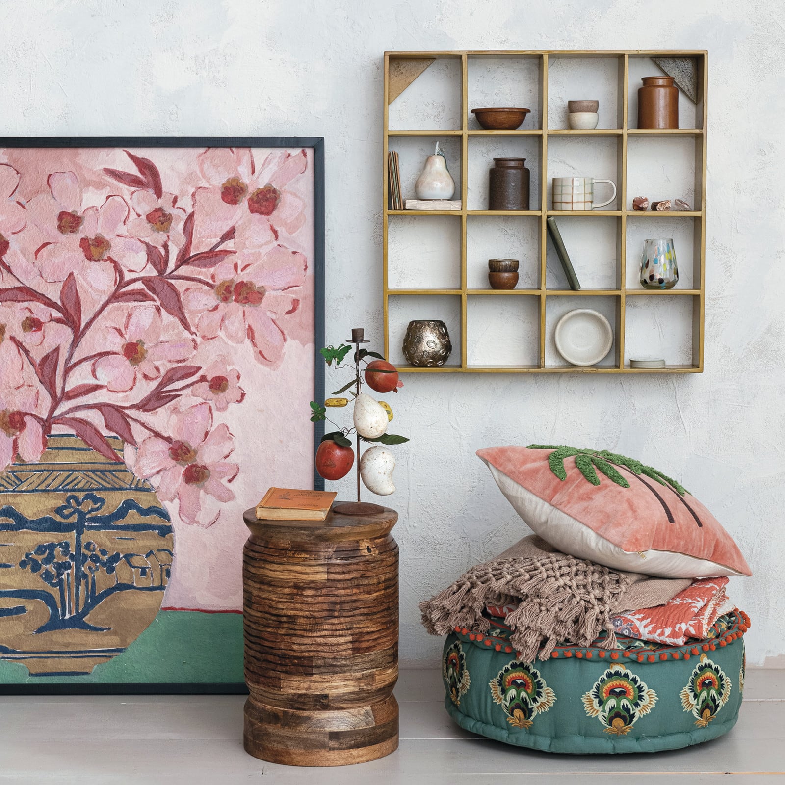 Hello Honey 27.5&#x22; Mustard Square Reclaimed Wood &#x26; Metal Wall Shelf