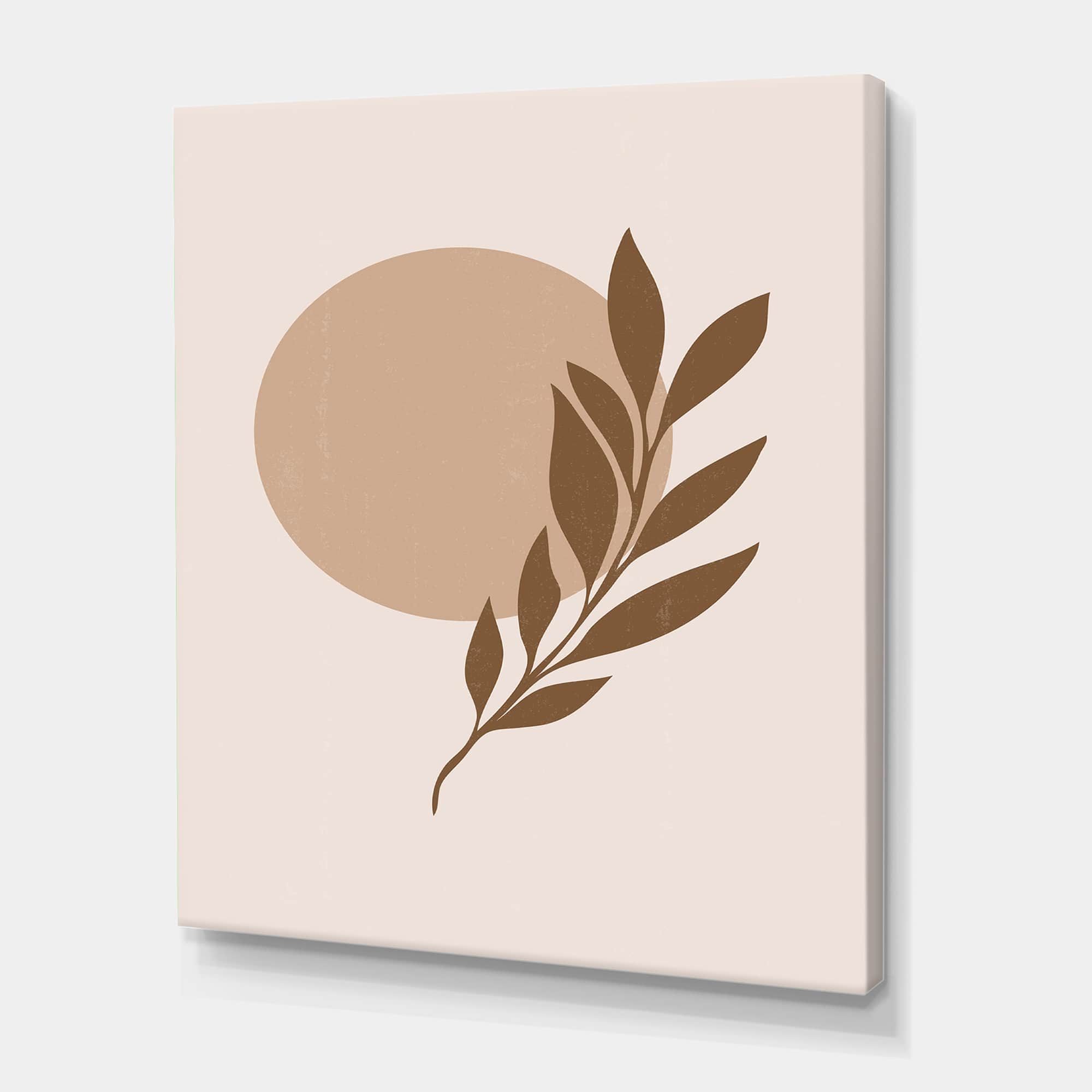 Designart - Abstract Terracotta Sun &#x26; Moon With Tropical Leaf - Modern Canvas Wall Art Print