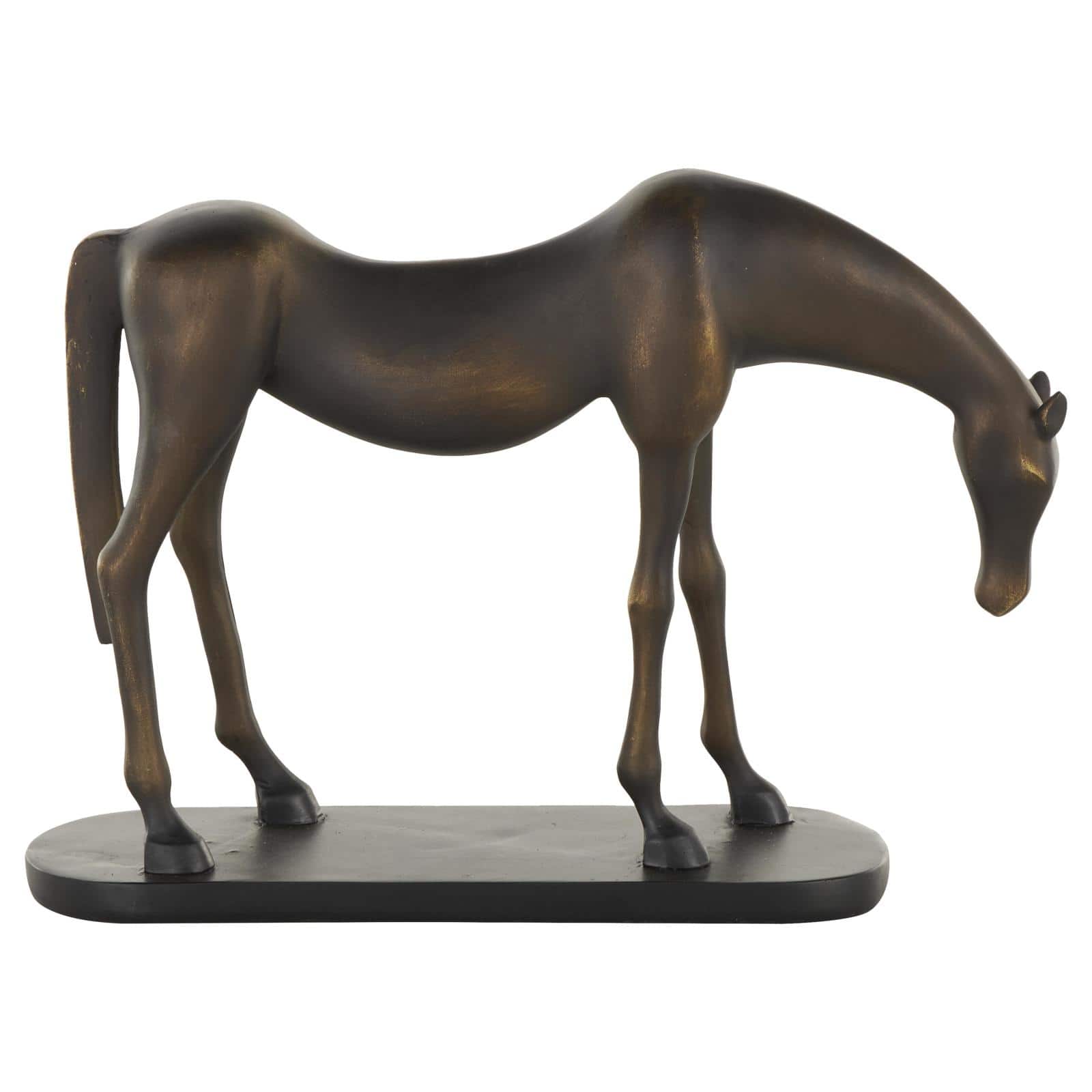 11.5" Bronze & Brushed Gold Polystone Horse Sculpture with Black Oval Base