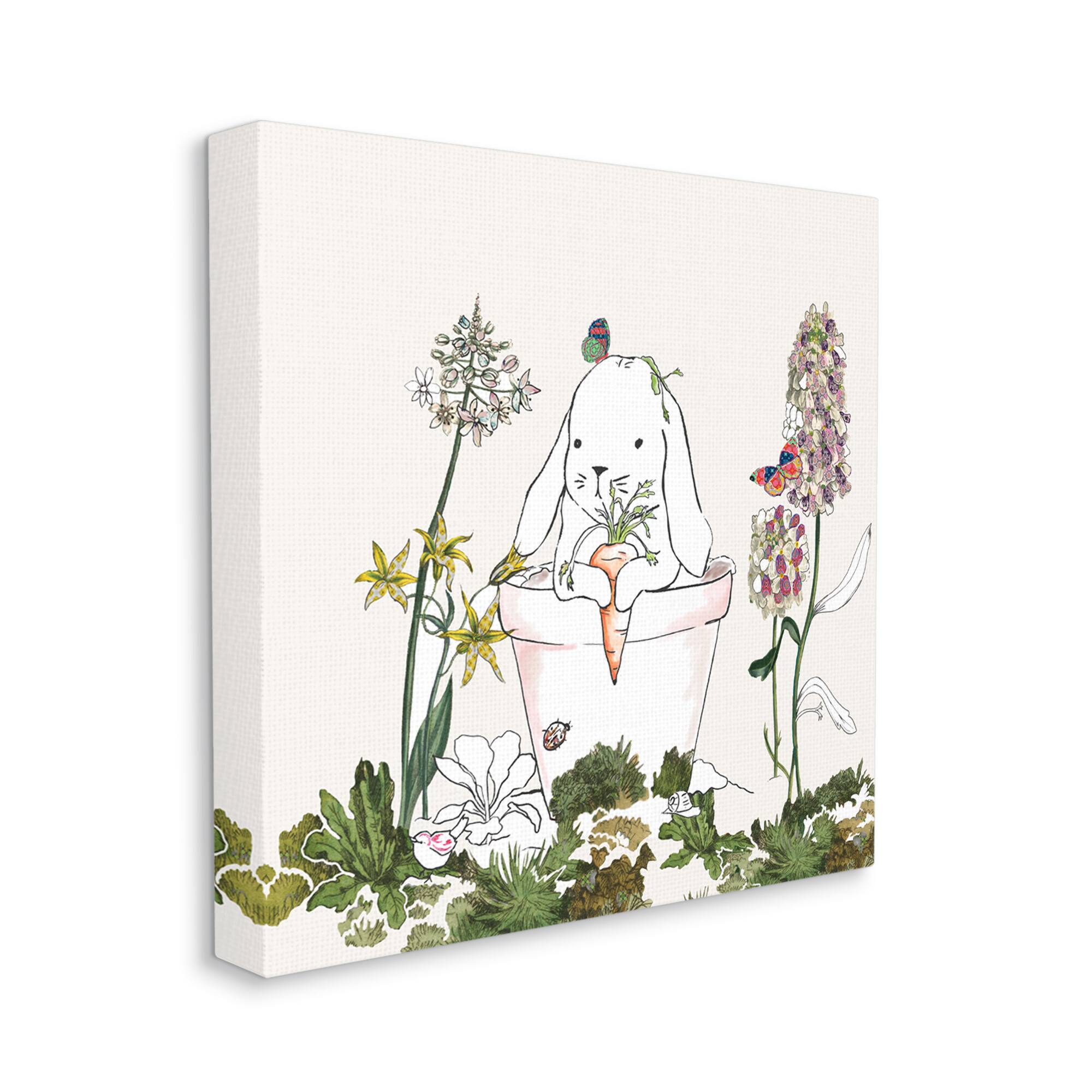 Stupell Industries Bunny in Flower Pot Lilac Florals Blooming Canvas Wall Art