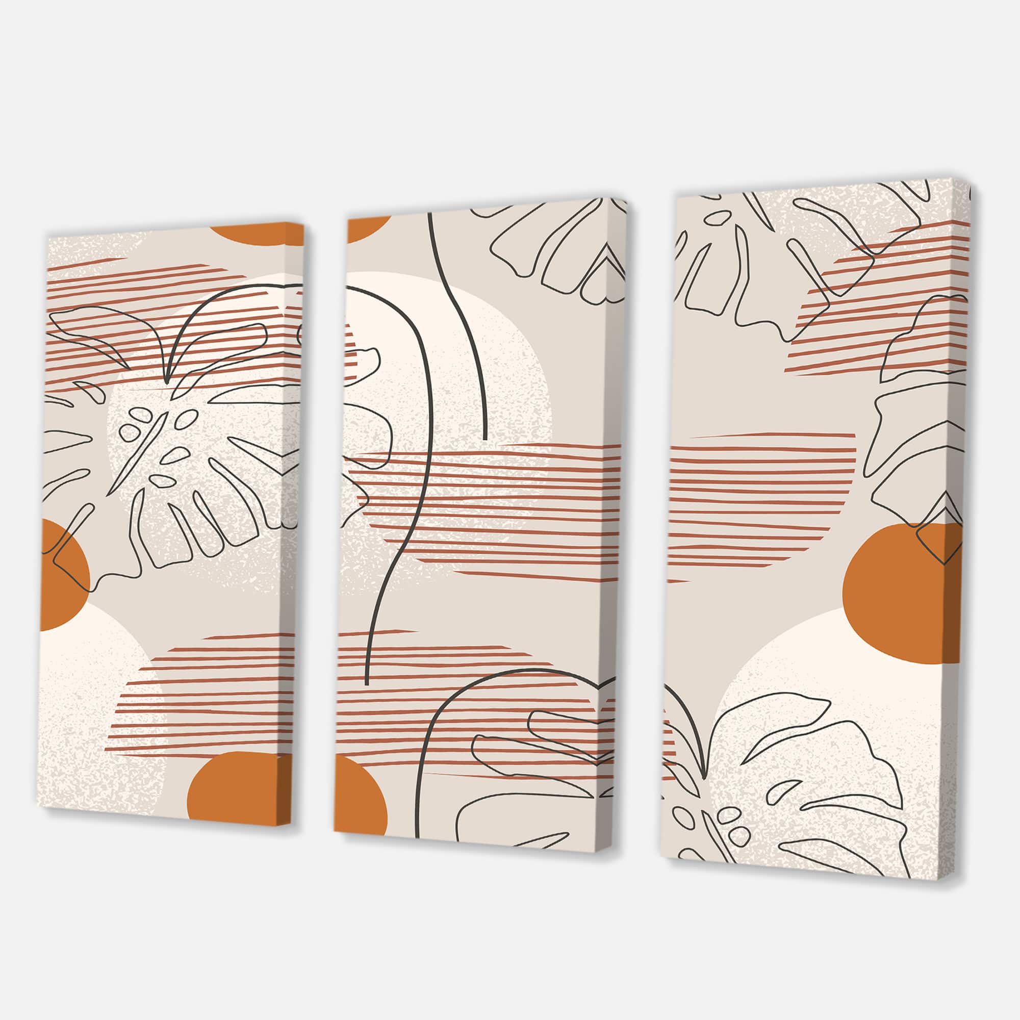 Designart - One Line Art Shapes &#x26; Abstract Monstera Leaf - Modern Canvas Wall Art Print