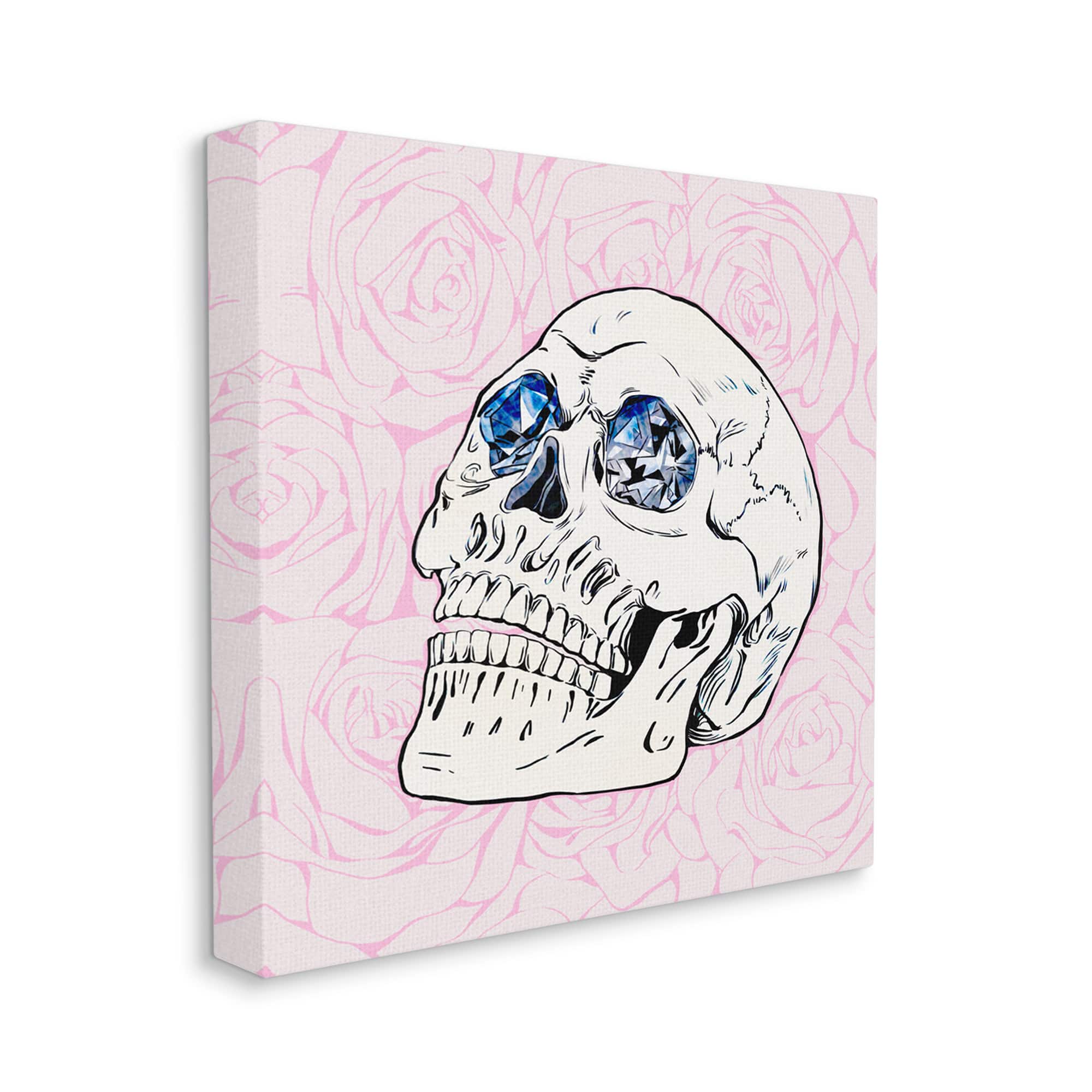 Stupell Industries Pink Roses Crystal Eyes Skull Canvas Wall Art