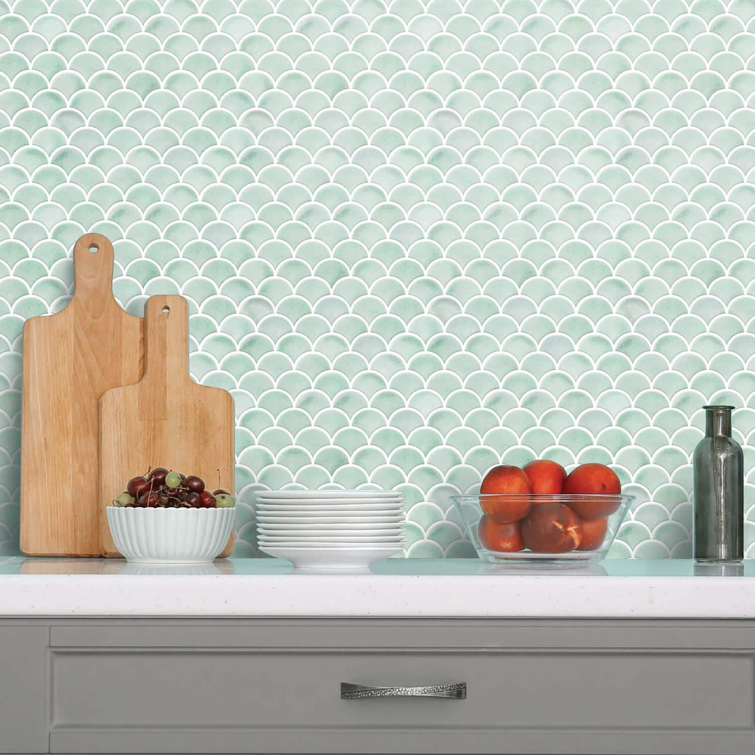 RoomMates Aqua Scallop Peel & Stick Backsplash StickTiles