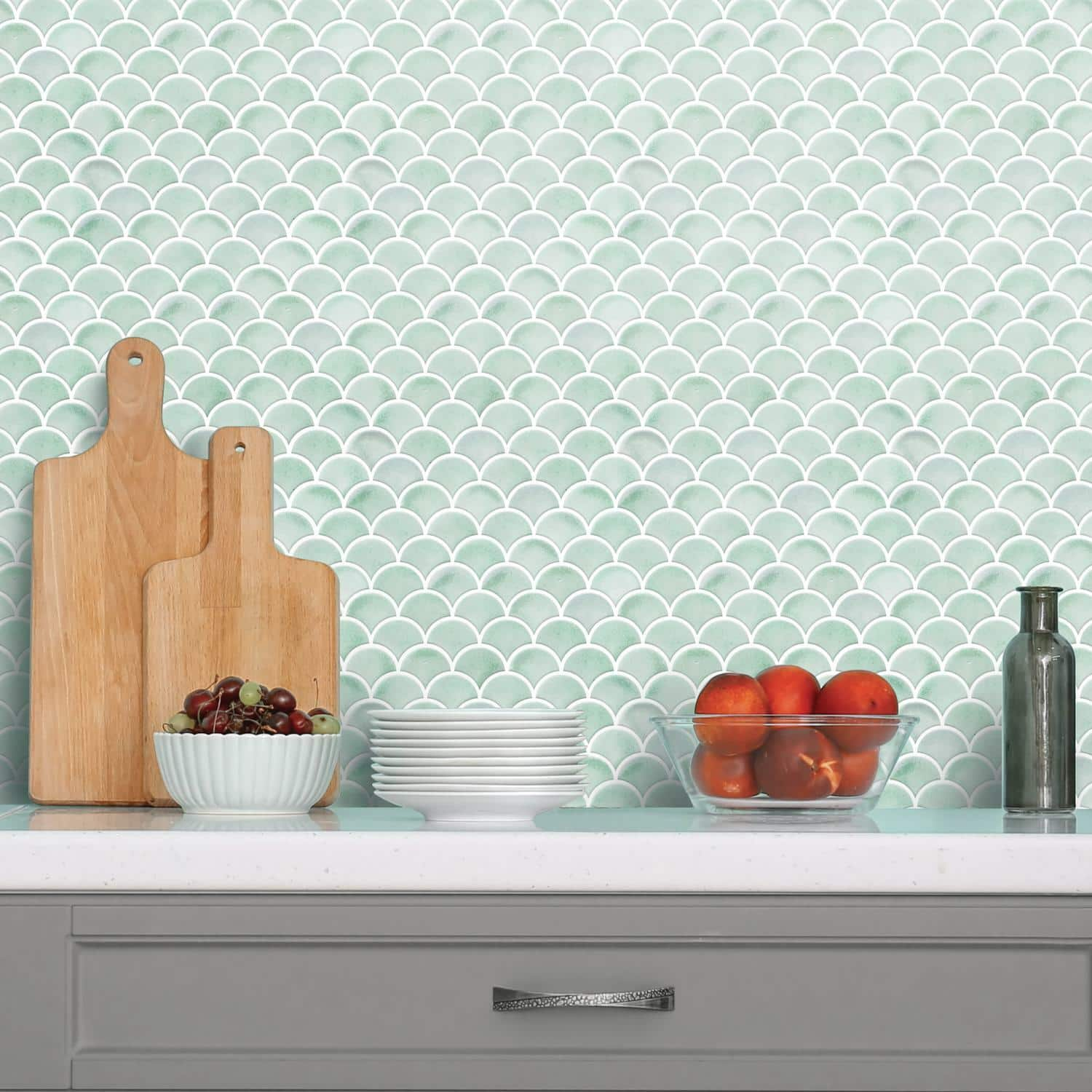 RoomMates Aqua Scallop Peel &#x26; Stick Backsplash StickTiles&#xAE;