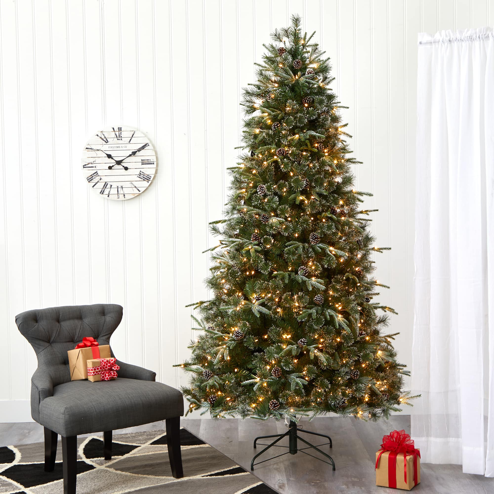 7.5ft. Pre-Lit Snowed Tipped Clermont Mixed Pine & Pinecones