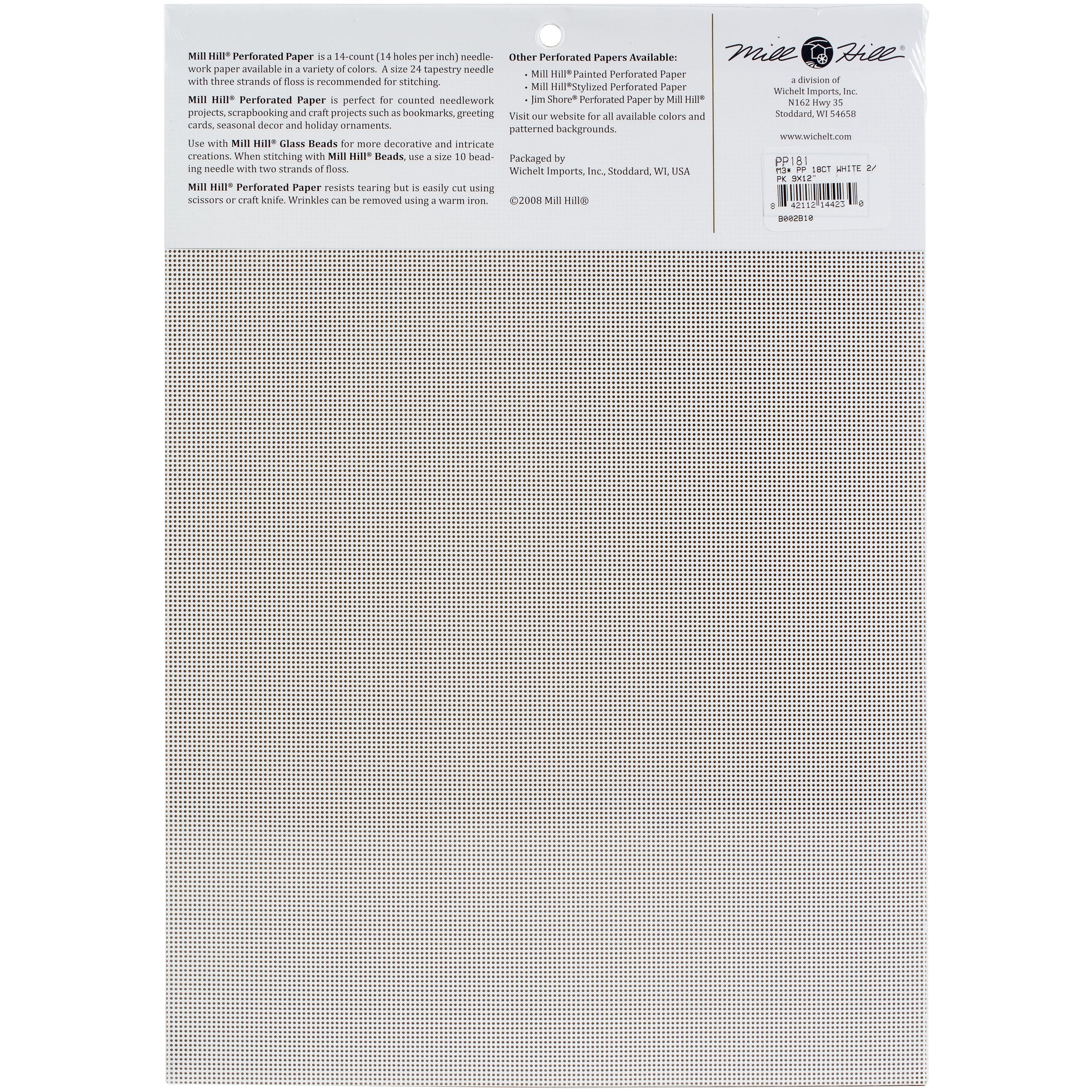 Mill Hill&#xAE; White Perforated 18 Count 9&#x22; x 12&#x22; Paper, 2ct.