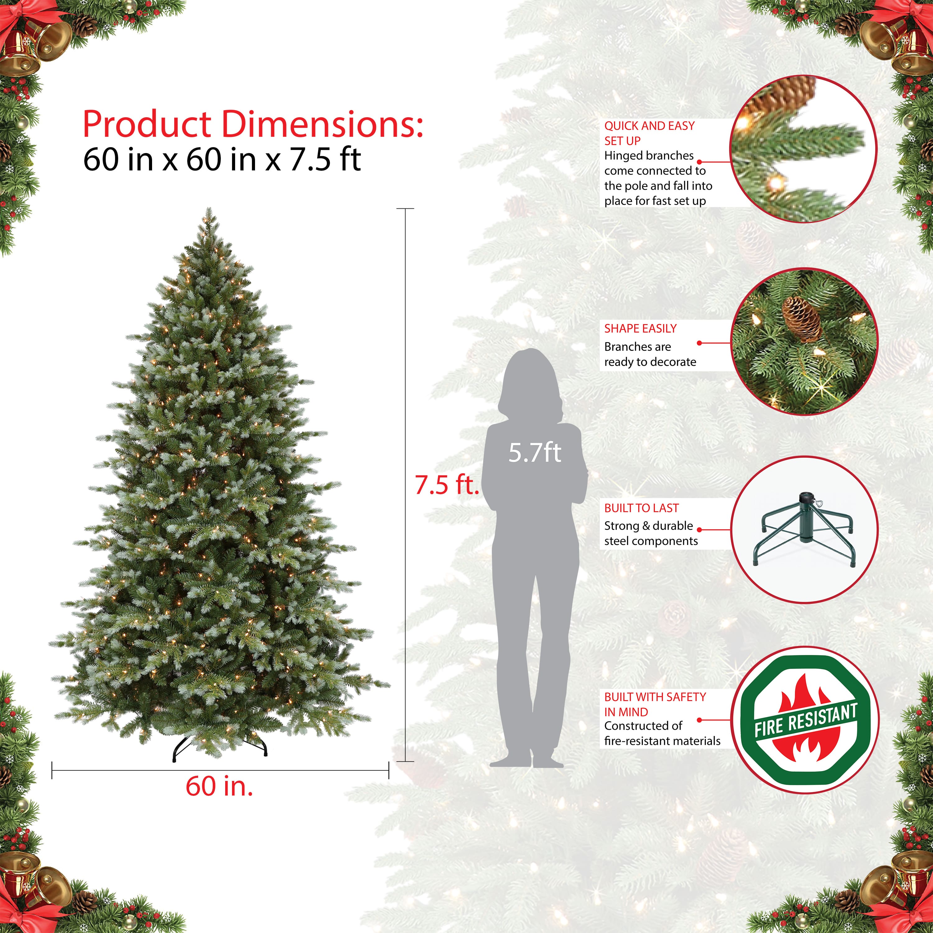 7.5ft. Pre-Lit Colorado Blue Spruce Artificial Christmas Tree, Clear Lights