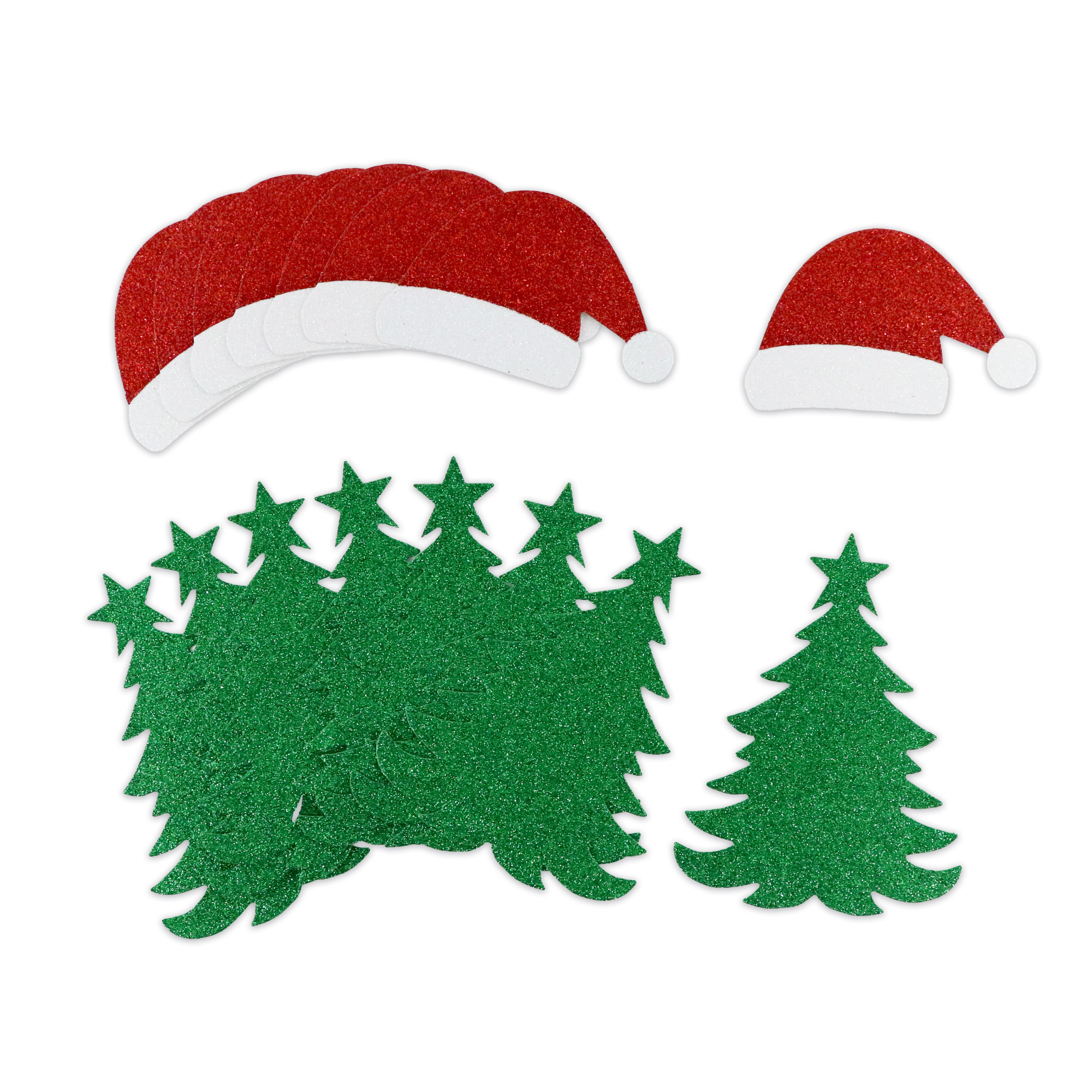 Glitter Christmas Tree &#x26; Santa&#x27;s Hat Die Cut Stickers by Recollections&#x2122;