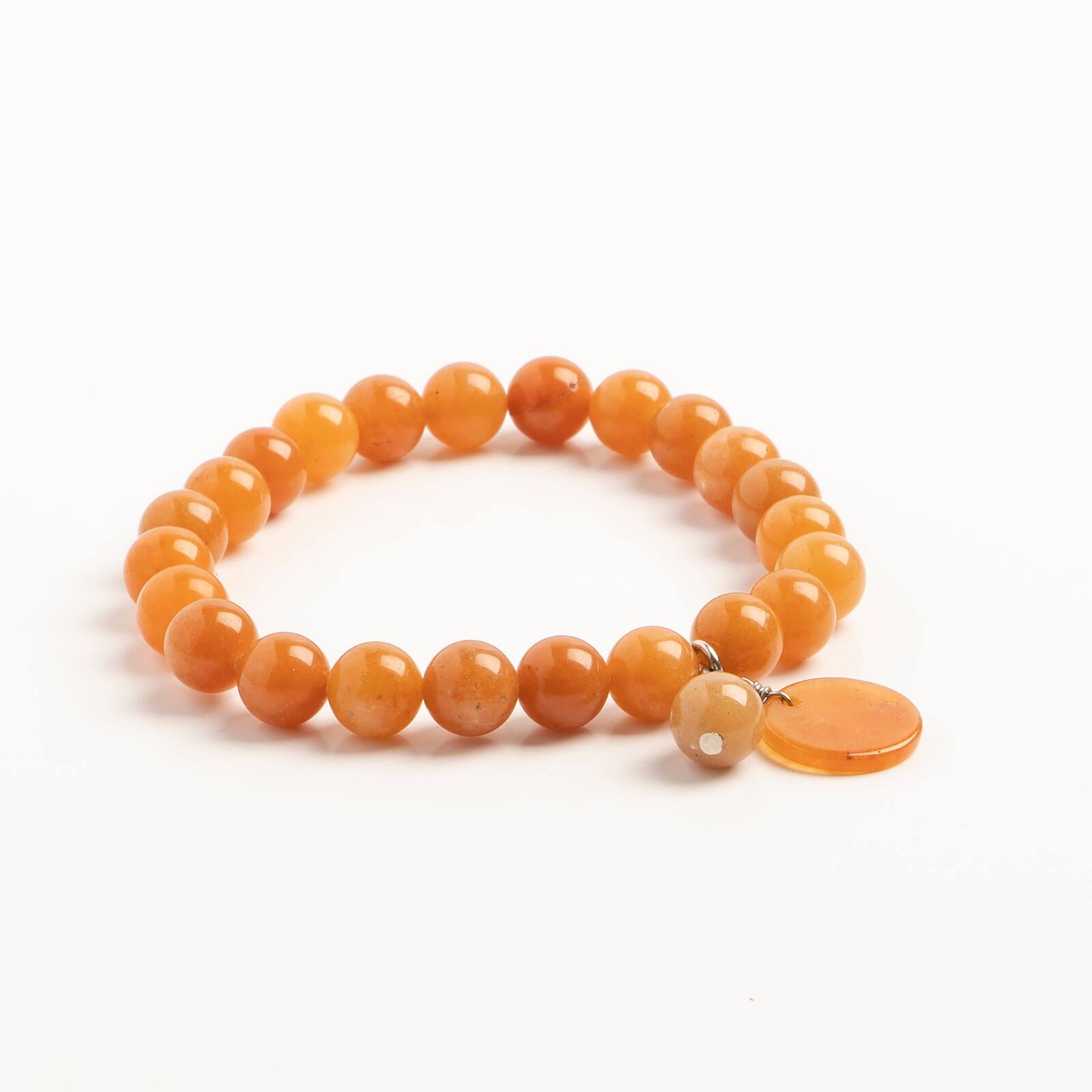 John Bead Peach Aventurine Round Bead Stretch Bracelet with Circle Charm