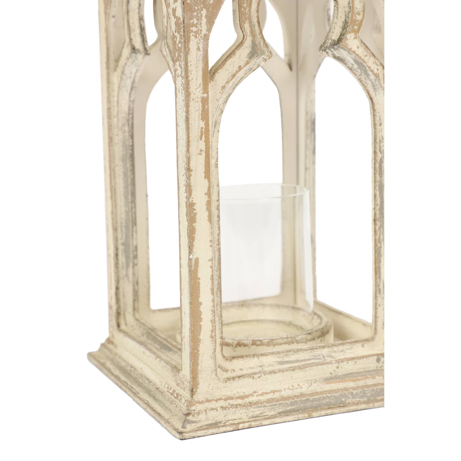 White Wood Vintage Candle Holder Lantern, 28" x 8" x 8"
