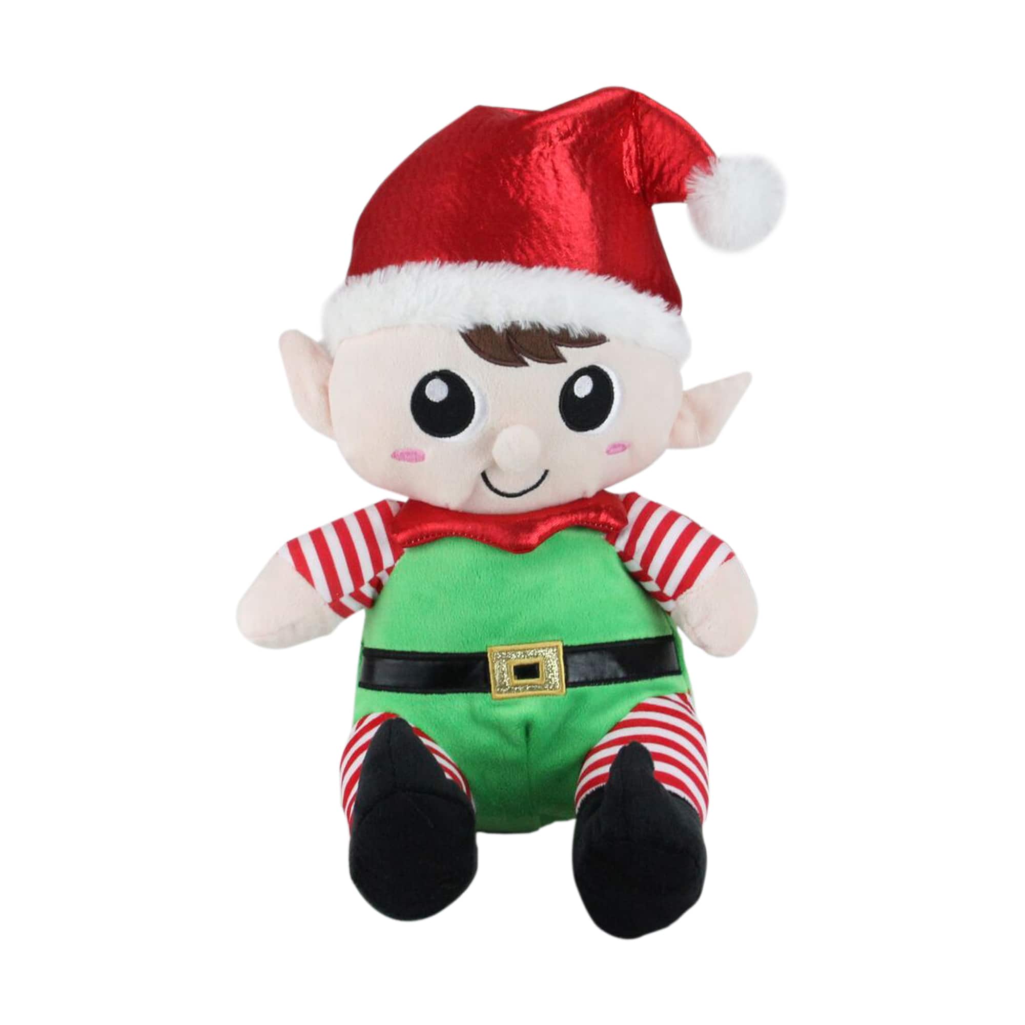 13&#x22; Red Plush Sitting Boy &#x26; Girl Christmas Elf Figure Set