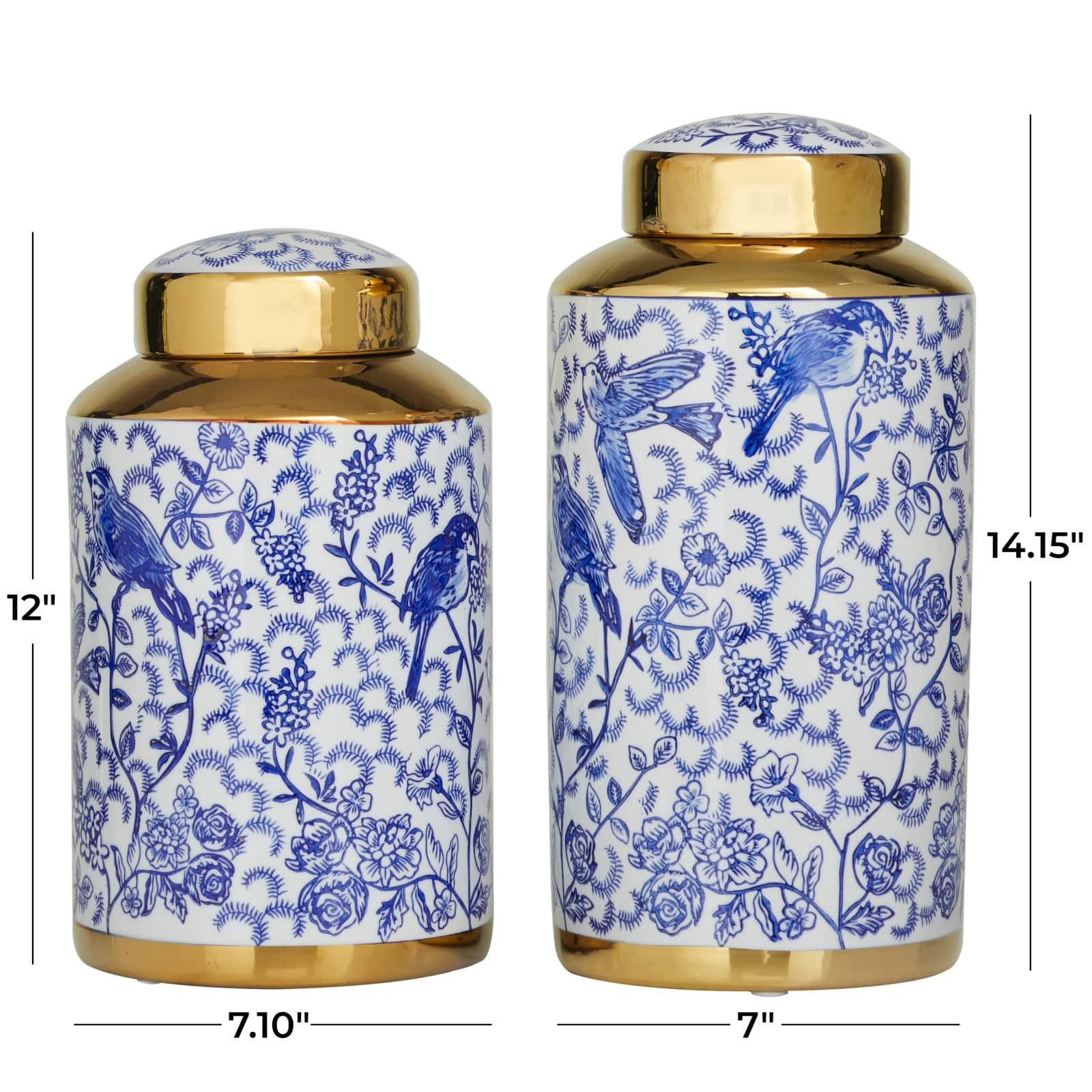 The Novogratz Blue &#x26; Gold Ceramic Floral Decorative Jars Set