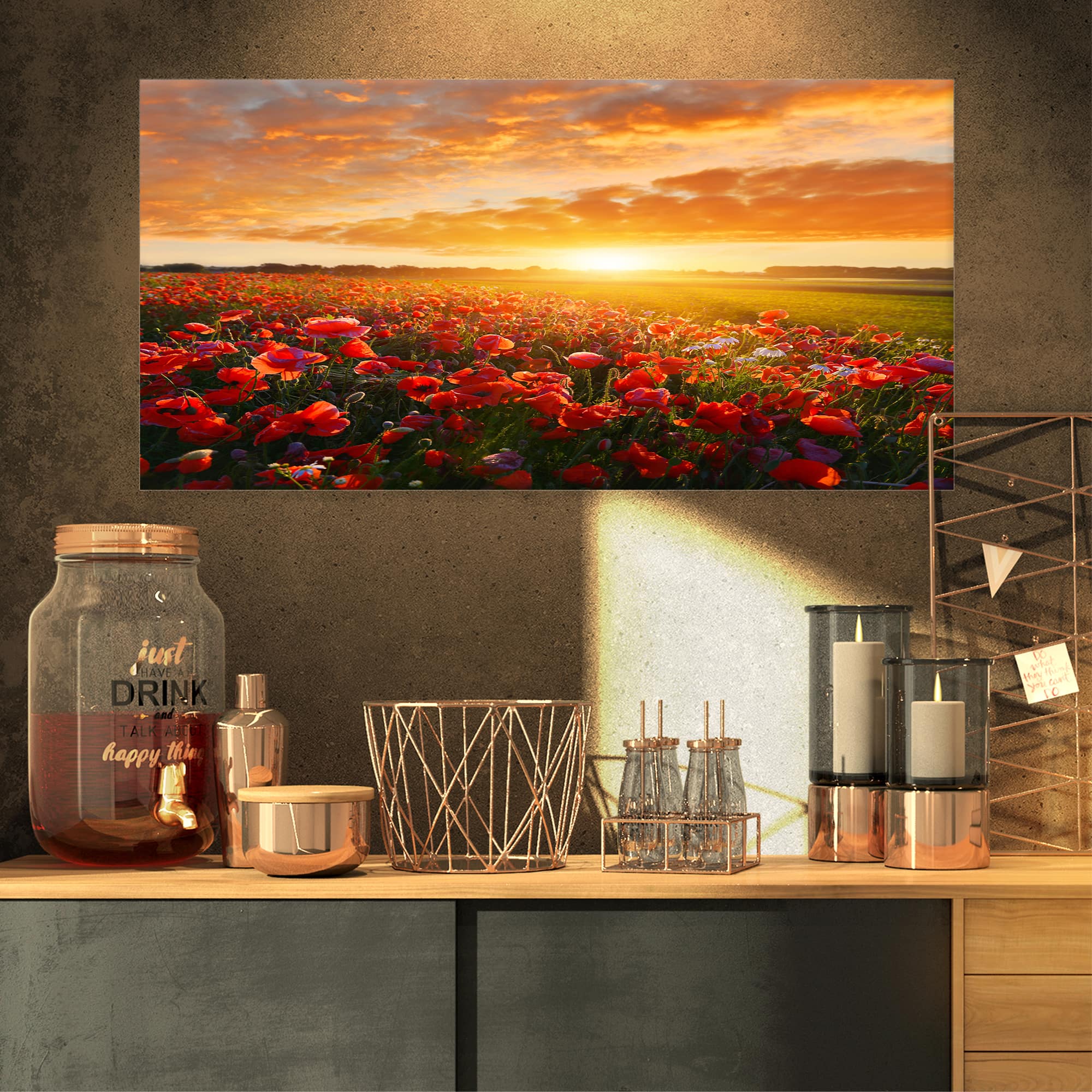 Designart - Beautiful Poppy Field at Sunset - Abstract Wall Art Canvas