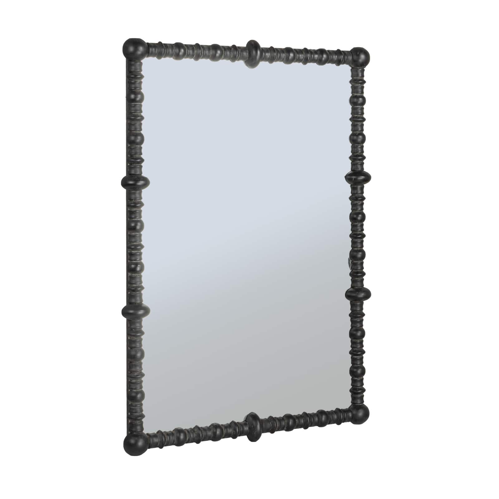 Hello Honey&#xAE; 30.75&#x22; x 44&#x22; Black Chic Wood Beaded Dowel Frame Mirror