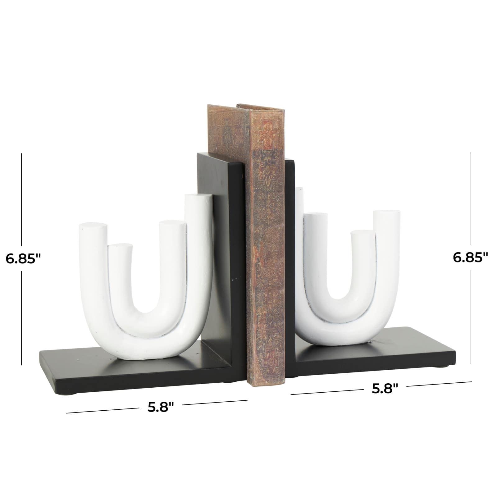 7" White MDF Abstract Layered U-Shaped Bookends with Black Stands Set