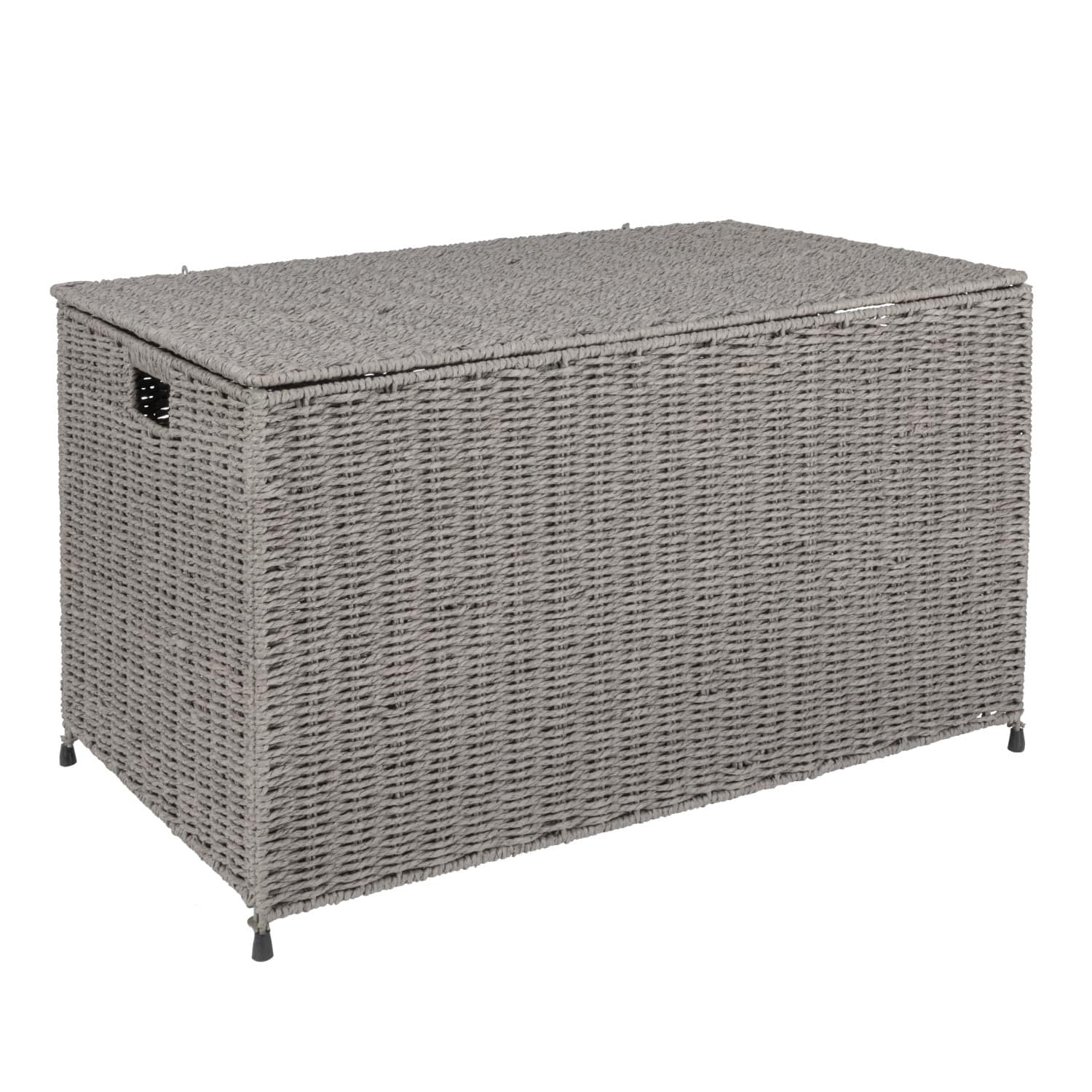 Gray Woven Paper Rope Storage Chest with Hinged Lid &#x26; Integrated Handles