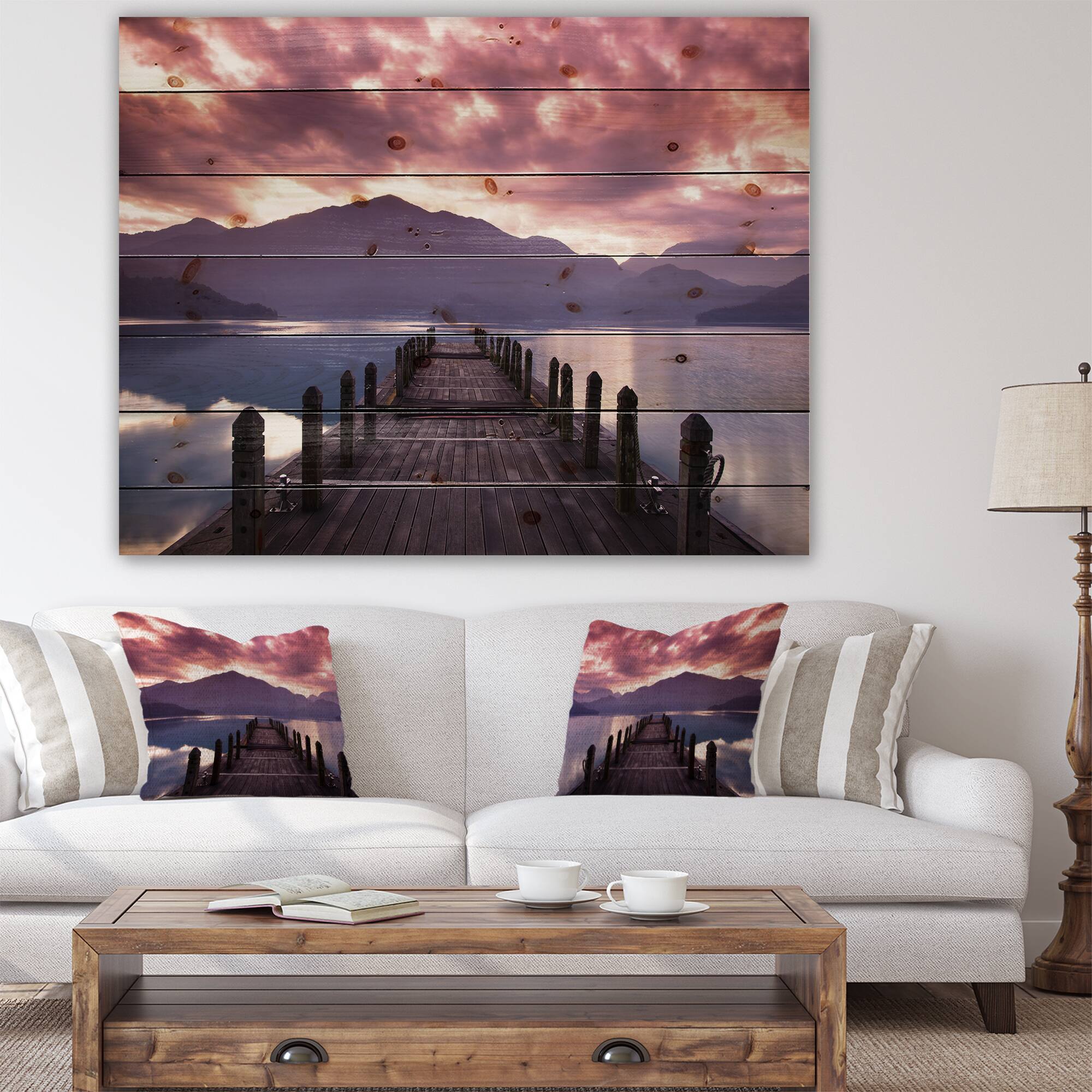 Designart - Beautiful Spring Sea at Morning - Photography Print on Natural Pine Wood