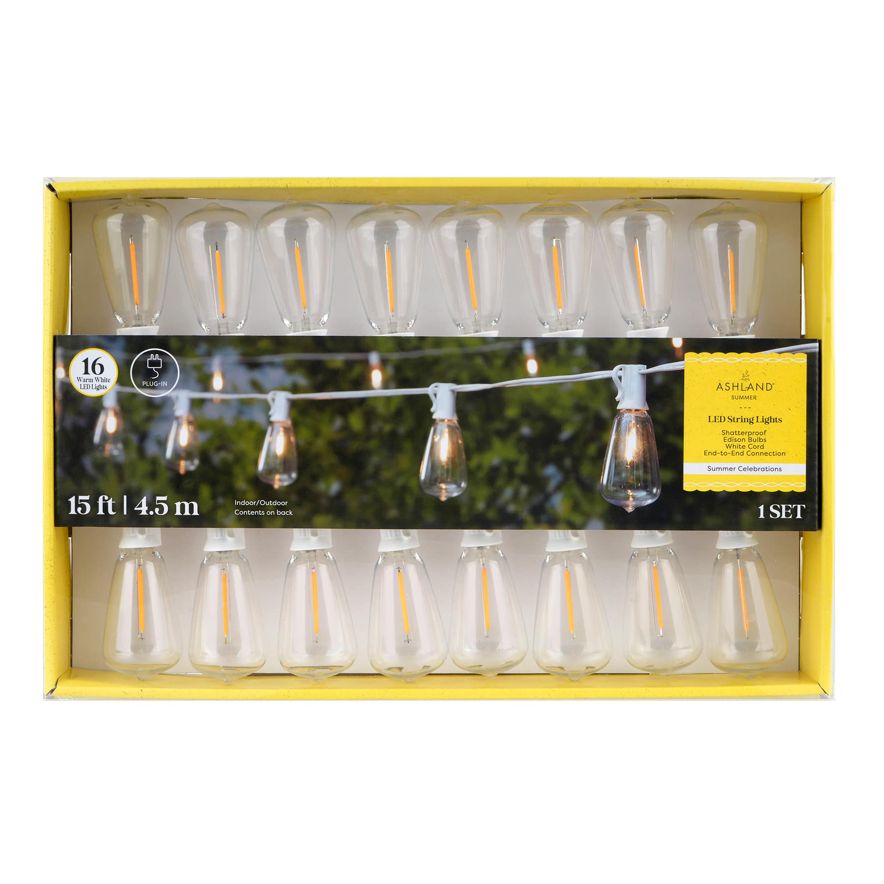 16ct. Warm White LED Shatterproof Edison Bulb String Lights with White Wire by Ashland&#xAE;