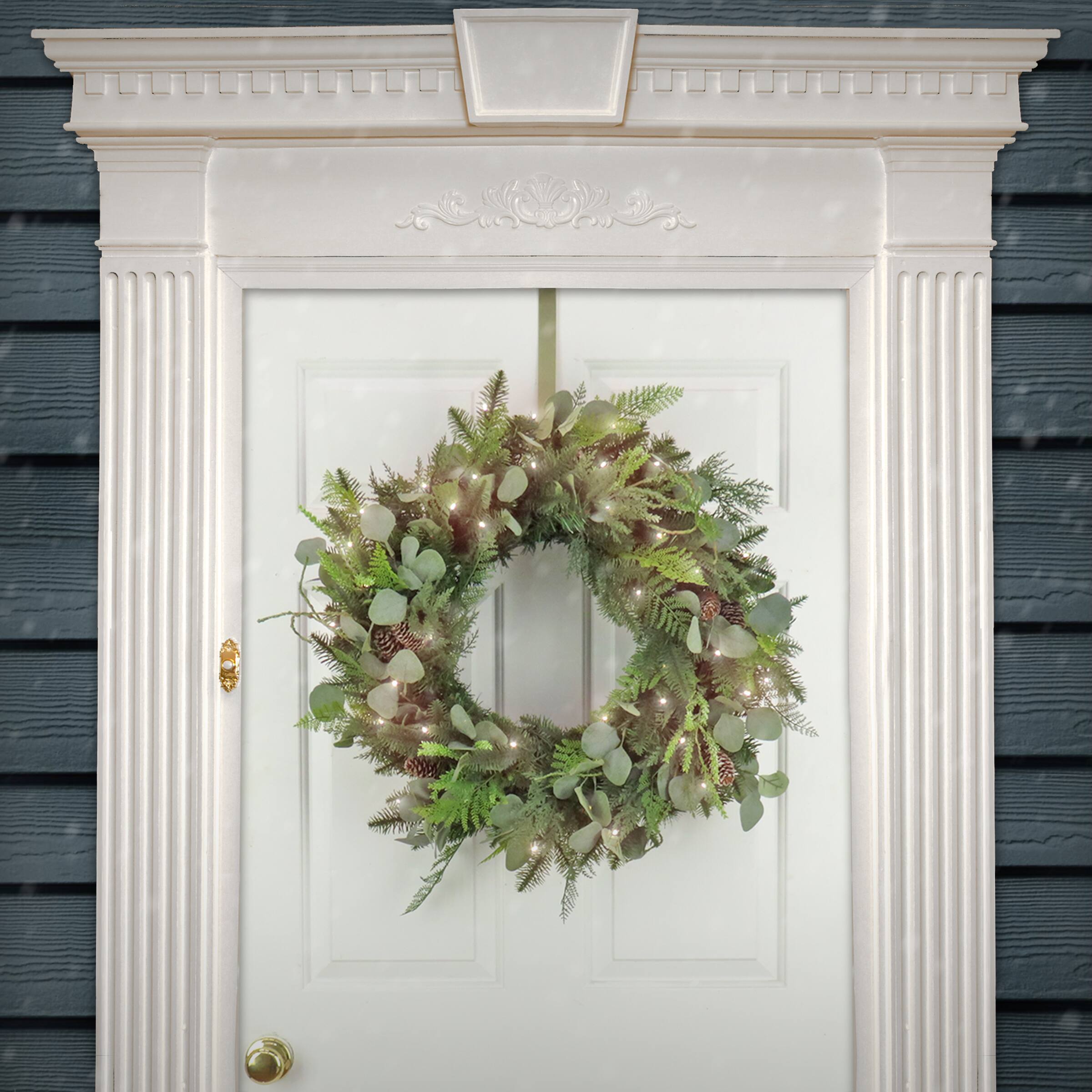 First Traditions™ 30'' Pre-Lit Artificial North Conway Wreath with Glittery Cones and Eucalyptus
