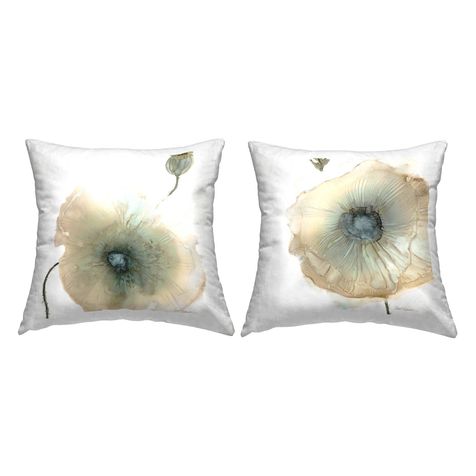 Stupell Industries Abstract Neutral Layered Floral Poppy Petals 2 Pillow Set, 18" x 18"