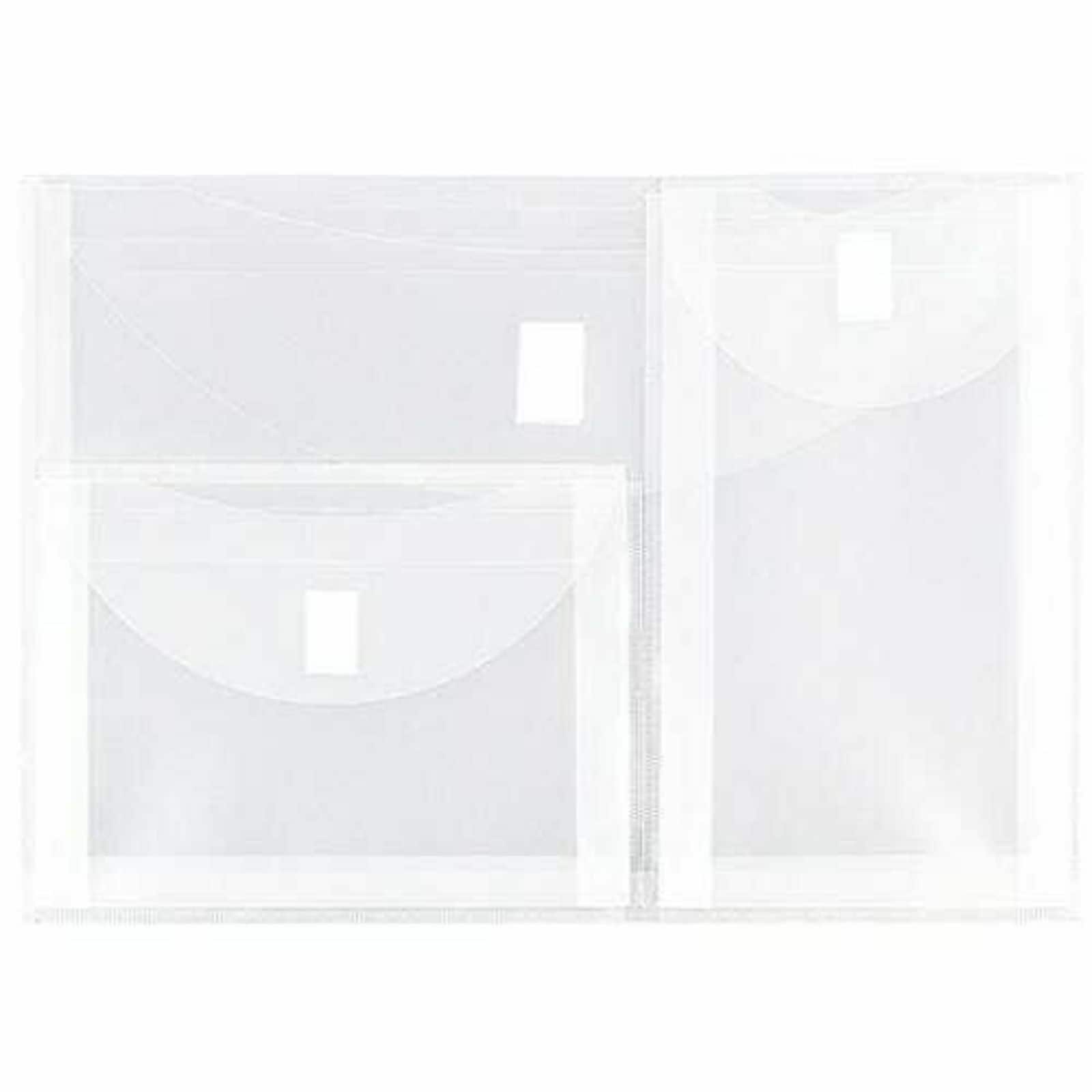 JAM Paper 9.75" x 13" Clear Plastic 3 Pocket Velcro® Brand Closure Booklet Envelopes, 10ct.