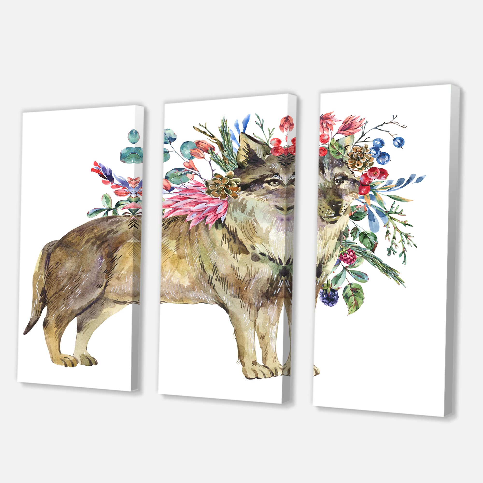 Designart - Wolf With Woodland Flowers