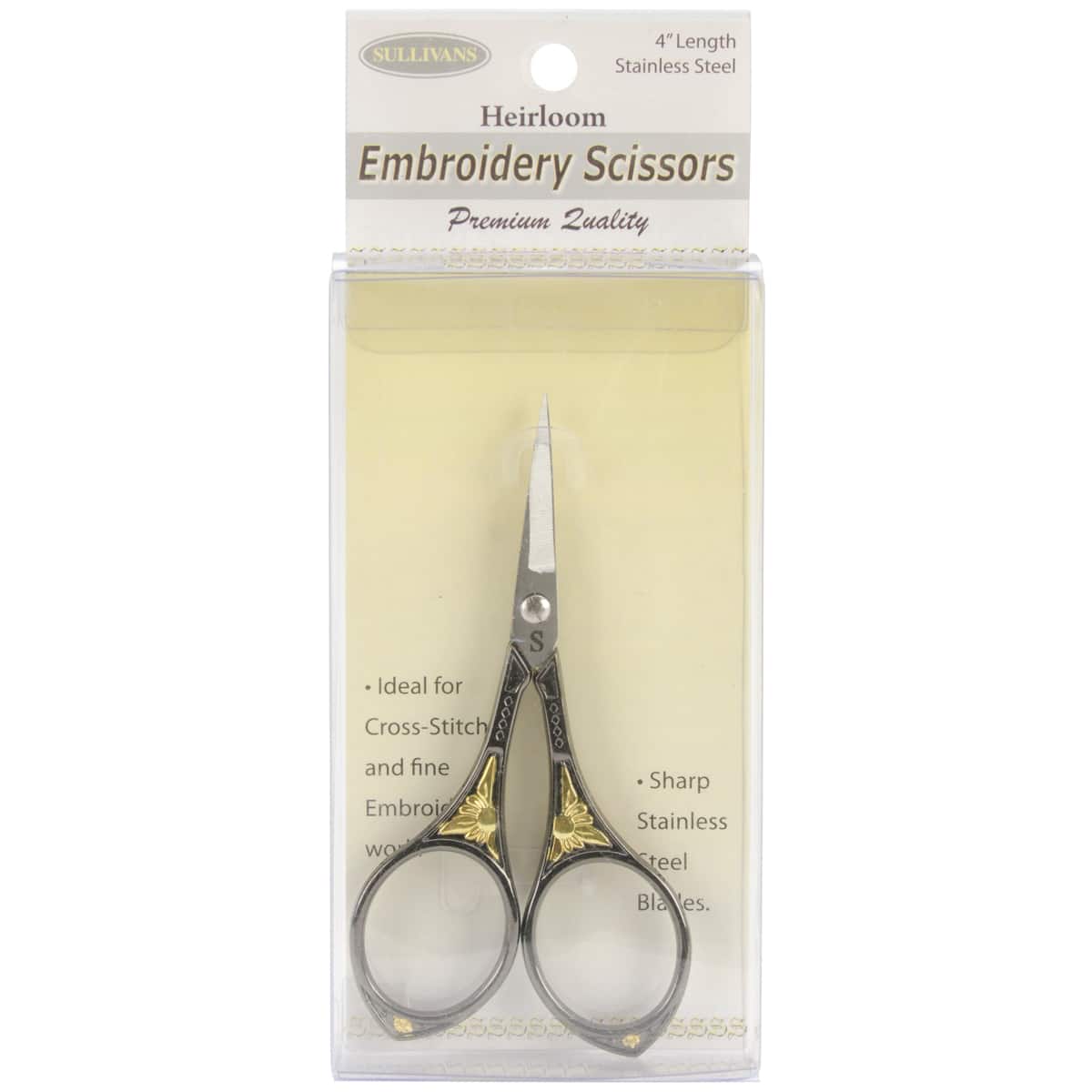 Sullivans 4" Gunmetal & Gold Heirloom Embroidery Round Handle Scissors