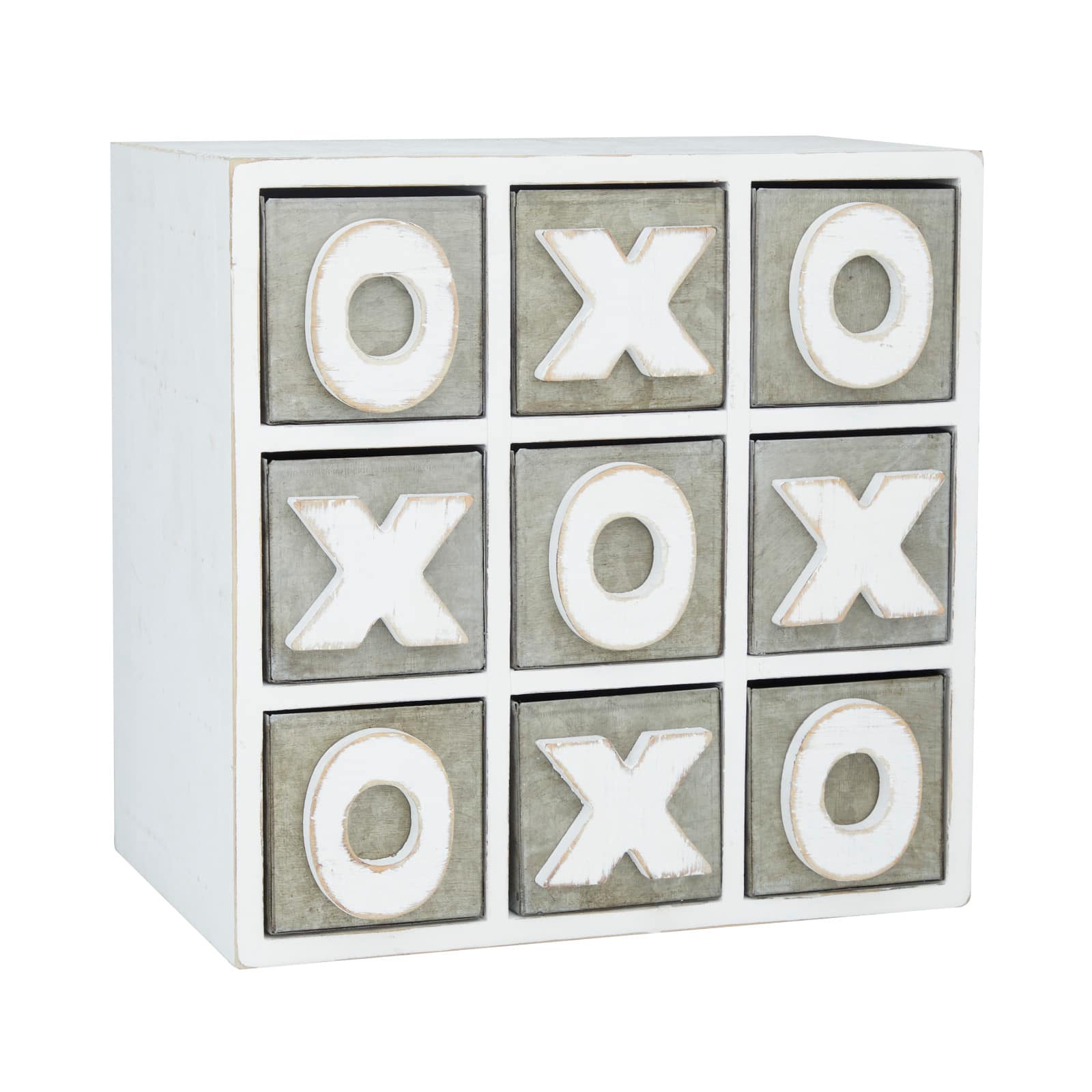 White Wood Traditional Tic Tac Toe Cabinet, 11" x 11" x 9"