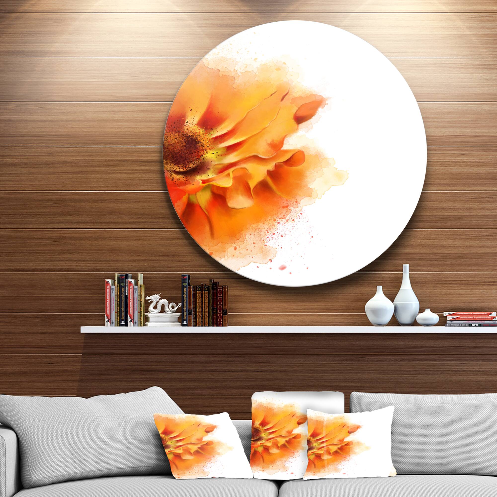 Designart - Beautiful Yellow Flower Watercolor&#x27; Disc Flowers Large Metal Circle Wall Artwork