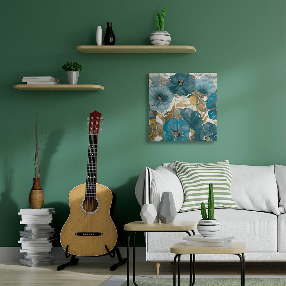 Stupell Industries Elegant Blue Florals Abstract Glam Flowers Canvas Wall Art