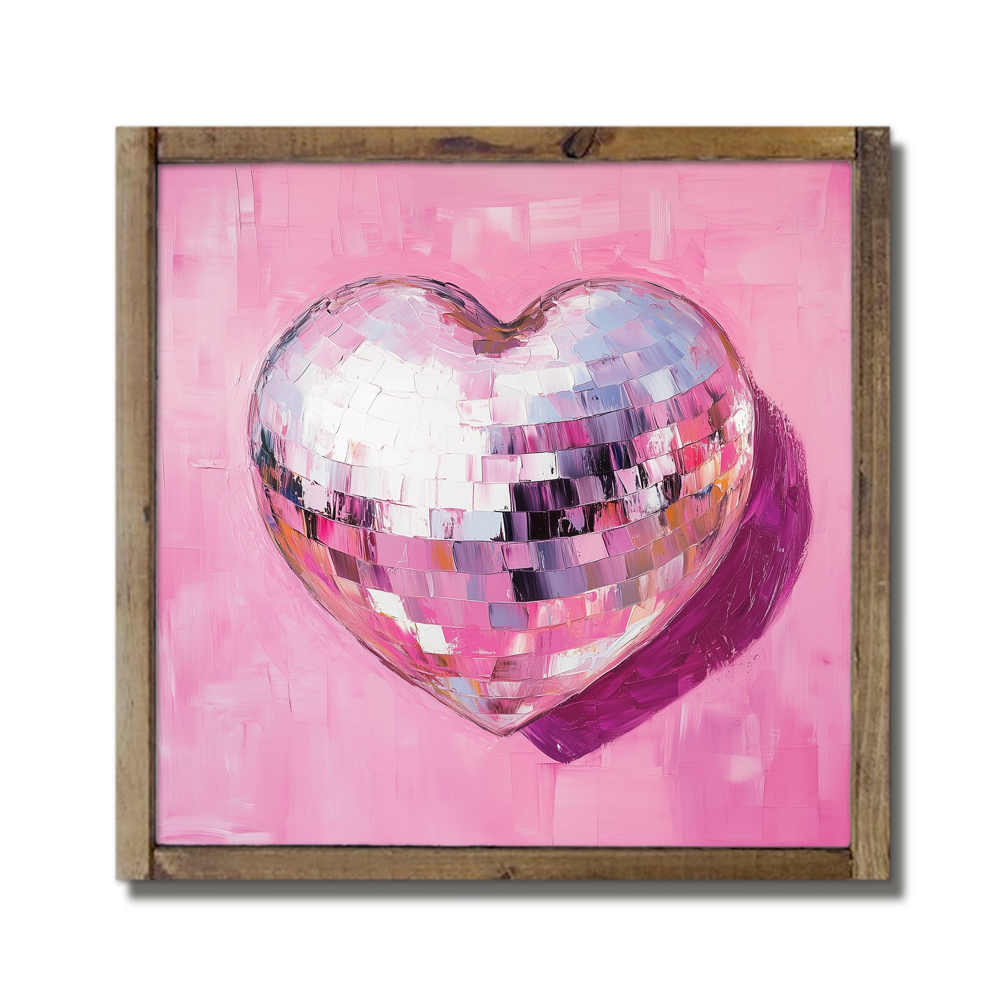 13.5" Disco Heart Framed Wood Plaque