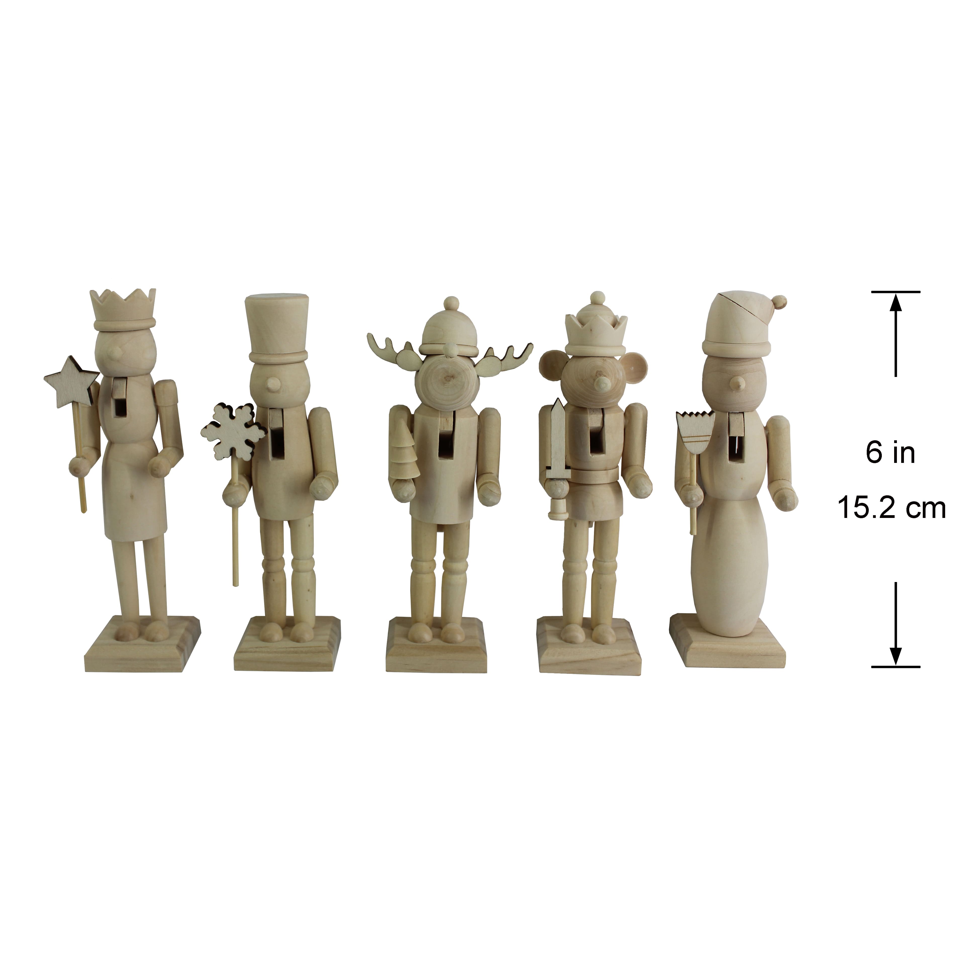 6&#x22; Whimsical 5 Piece DIY Pinewood Nutcracker Set by Make Market&#xAE;