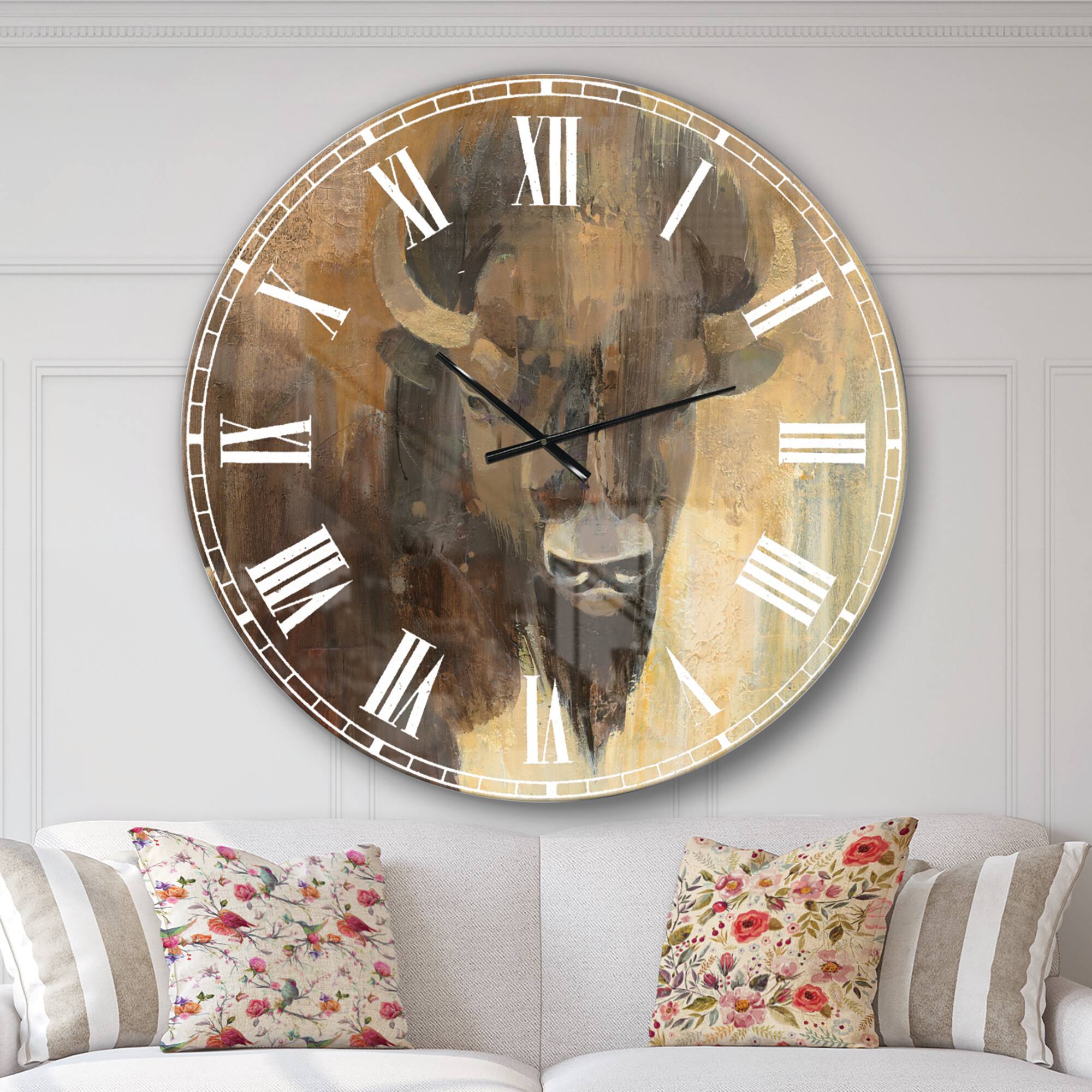 Designart Into the Wild Gold Buffalo Farmhouse Wall Clock