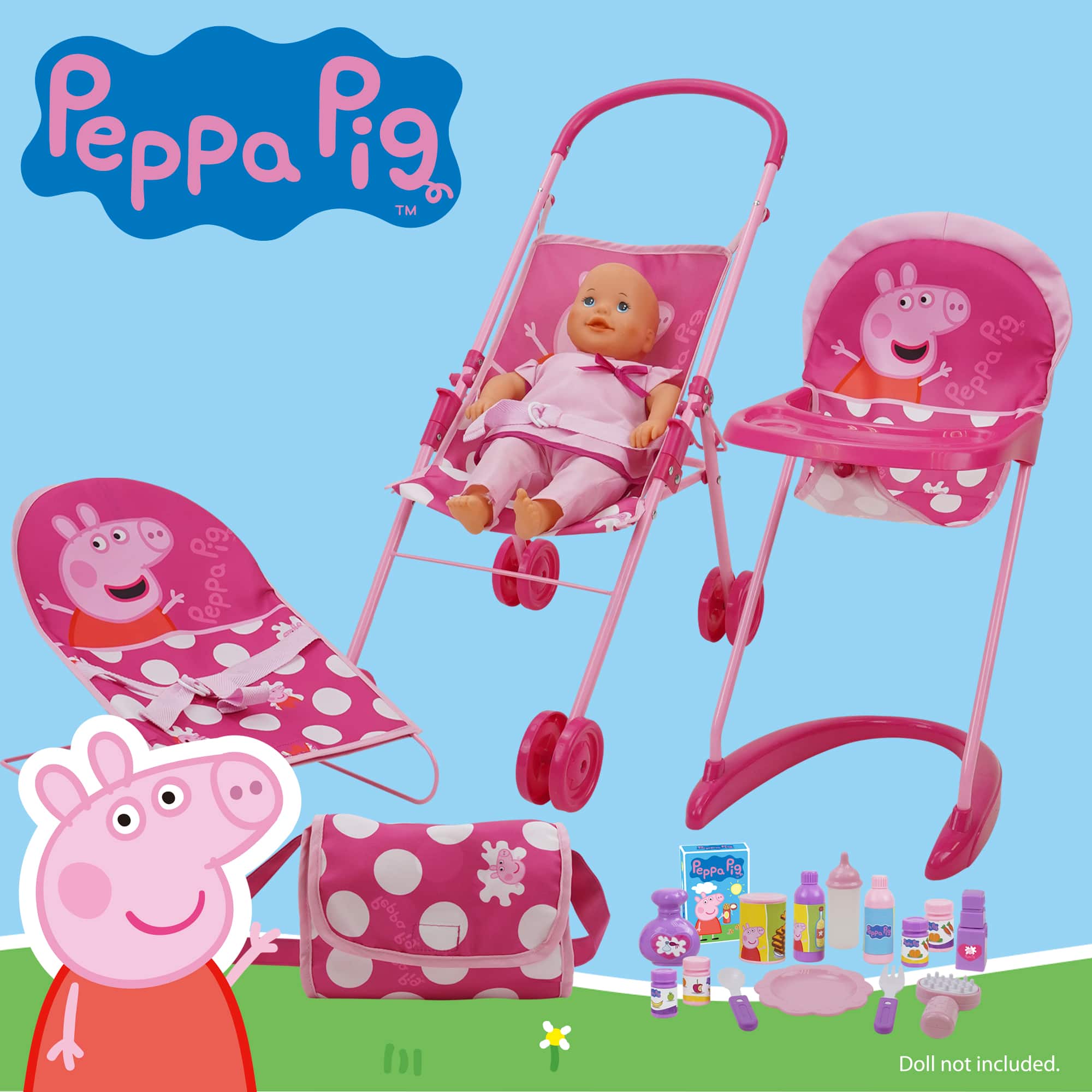509 Crew Peppa Pig&#x2122;  Pink and White Dots Doll Sleep N&#x27; Play Set