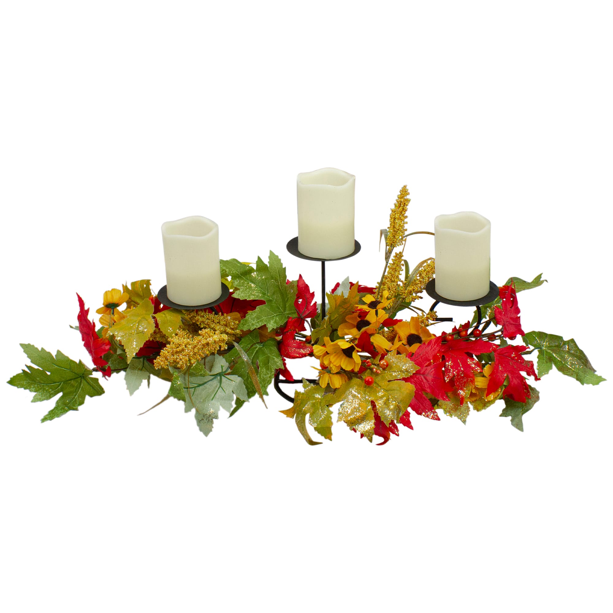 28&#x22; Yellow Sunflower &#x26; Red Leaves Fall Harvest Candle Holder